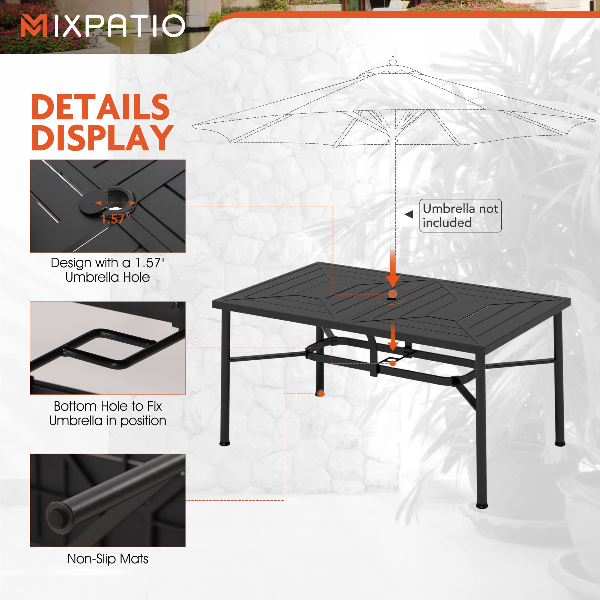 Outdoor Patio Dining Table with Umbrella Hole - 6-Person Metal Table for Lawn, Garden, Backyard & Porch | Perfect for Summer BBQs, Family Gatherings & Outdoor Entertaining