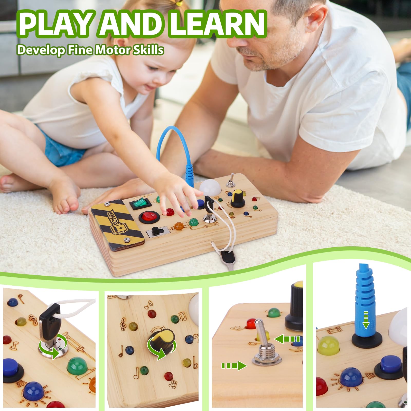 Montessori Busy Board for Toddlers 1-3 Years - Wooden Sensory Toy for Baby Learning & Development - Preschool Educational Activity Toy - Perfect Christmas & Birthday Gift for Boys & Girls - Ideal for Home, Travel & Classroom Play