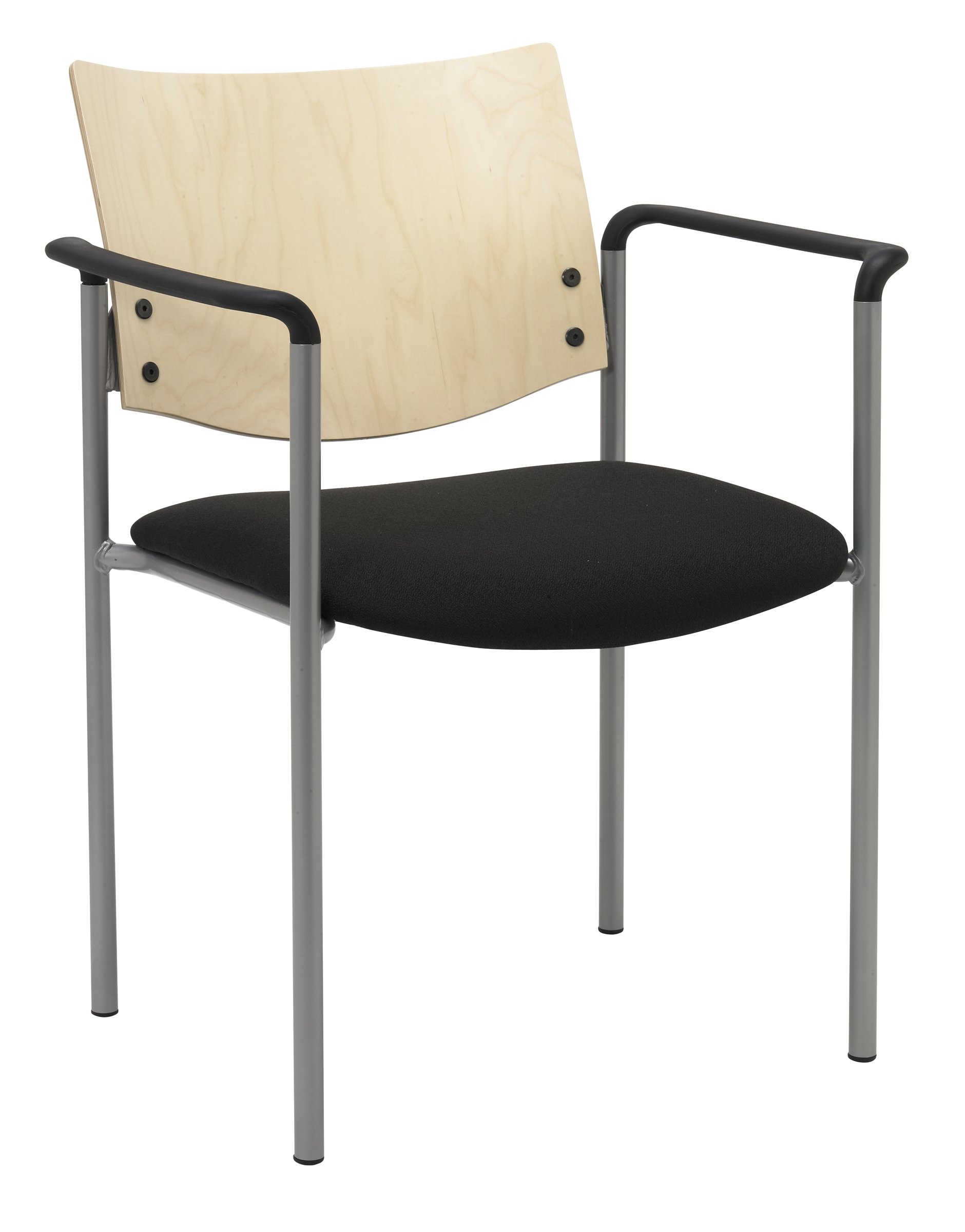 Evolve Series Guest Chair with Arms & Wood Back - Black Fabric & Natural Wood Finish - Perfect for Office, Conference Room & Home Office Seating