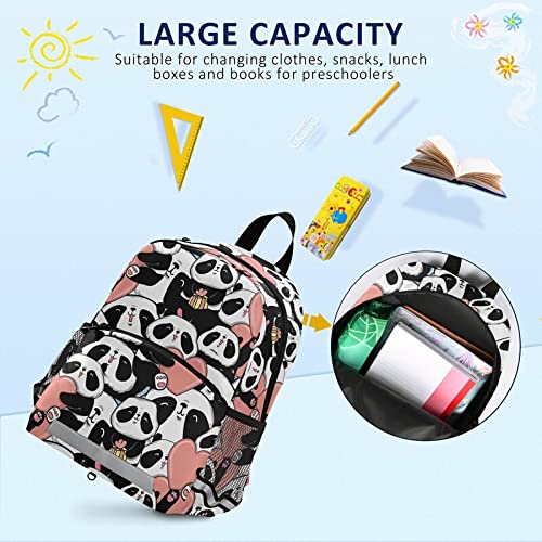 Cute Panda Face Toddler Backpack with Safety Leash for Boys & Girls - Pink Heart Design School Bag for Kindergarten, Preschool & Travel | Reflective Stripes & Chest Clip | Perfect for Daycare, Outdoor Adventures & Daily Use