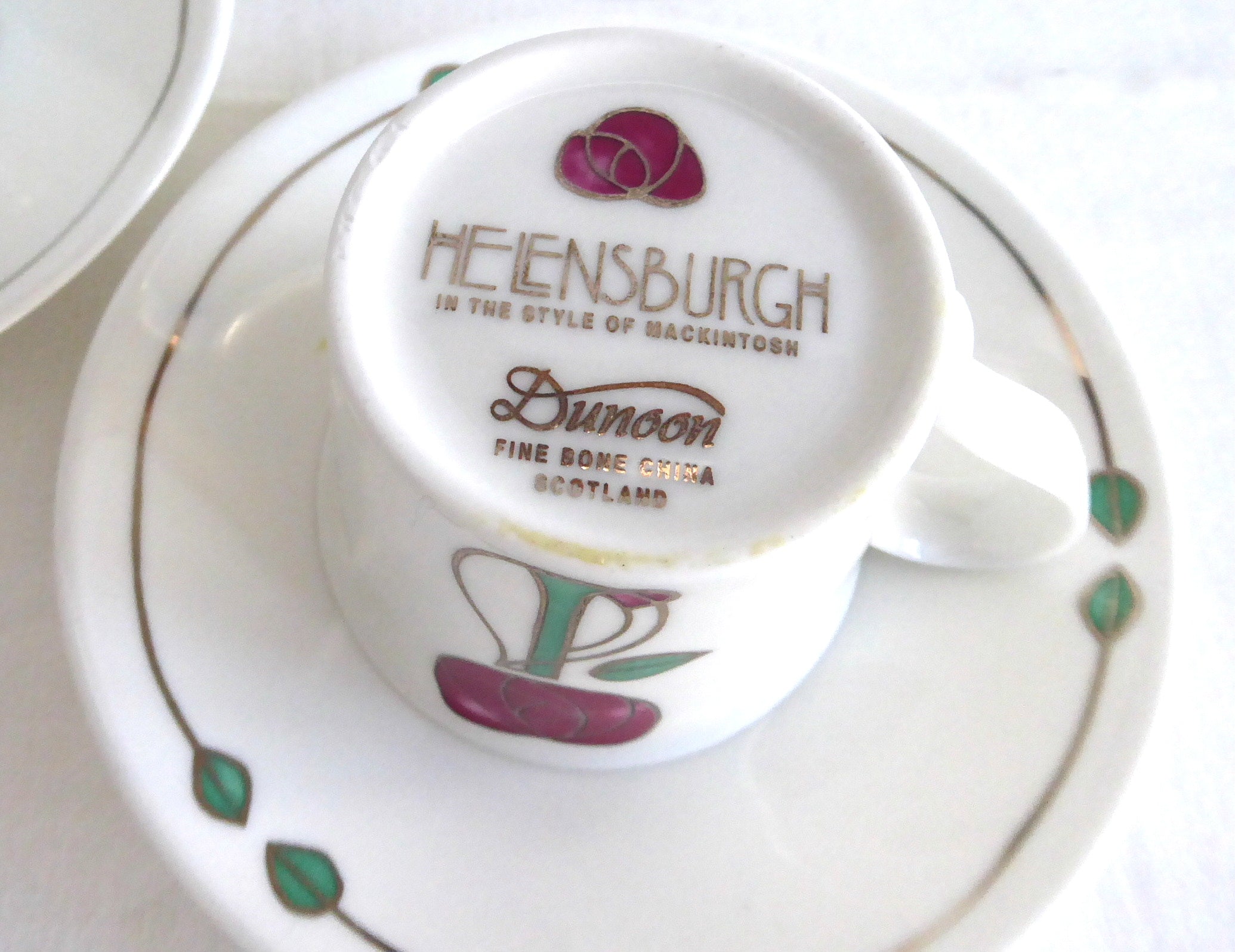 Dunoon 2-Piece Arts and Crafts Espresso Cups with Saucers - Premium Bone China Demi Helensburgh Collection - Perfect for Coffee Lovers and Home Decor