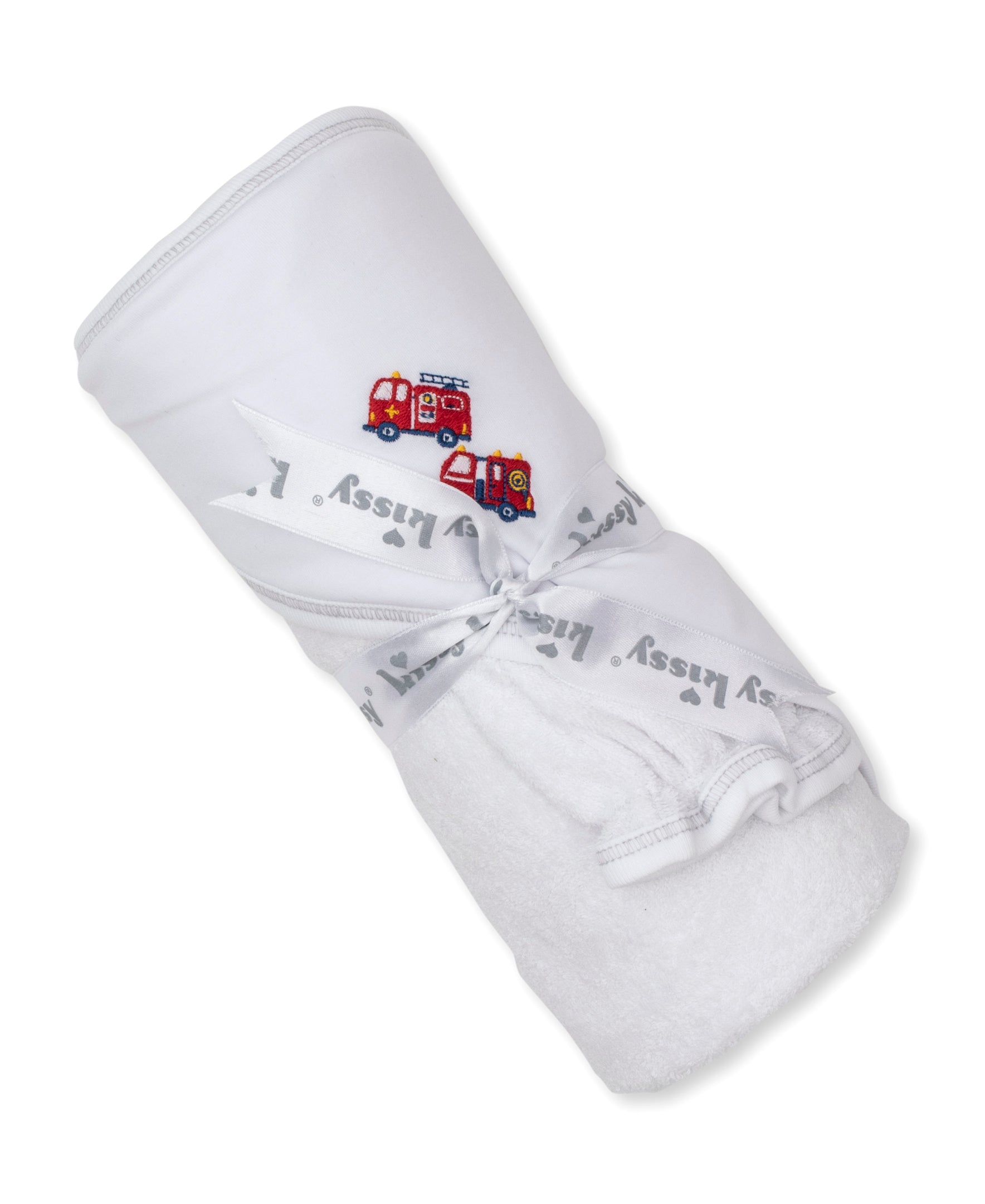 Fire Truck Rescue Embroidered Hooded Towel with Mitt Set for Kids - Soft Absorbent Bath Towel for Baby Toddler Boys & Girls - Perfect for Bath Time, Swimming, and Beach Outings