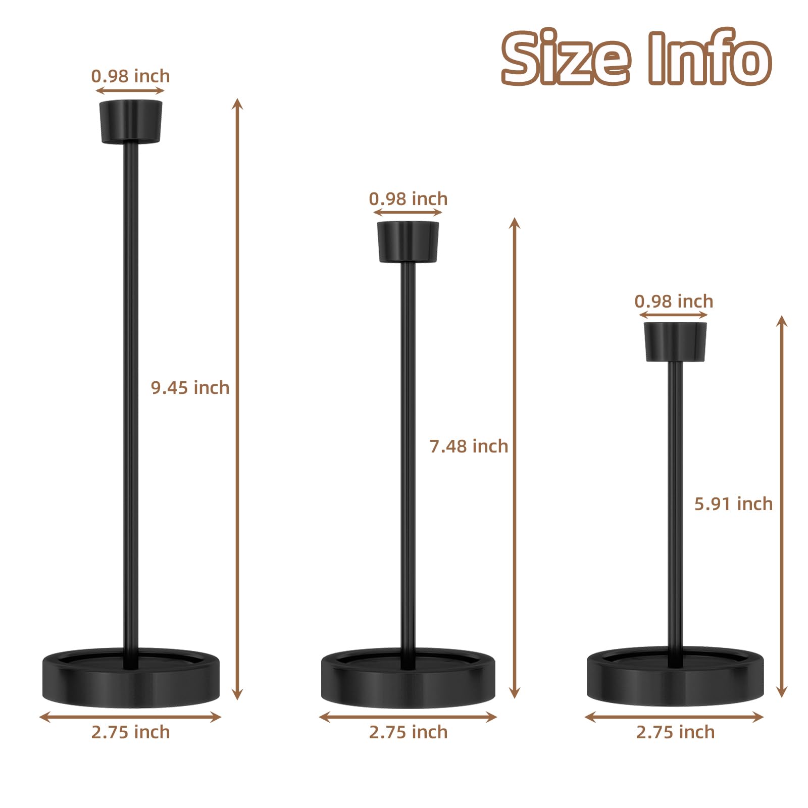 Black Metal Candlestick Holders Set of 6 - Modern Taper Candle Holders for Table Centerpiece Decor - Perfect for Weddings, Dinner Parties, Festivals & Housewarming Gifts - Elegant Home Decor for Living Room, Dining Table & Special Occasions