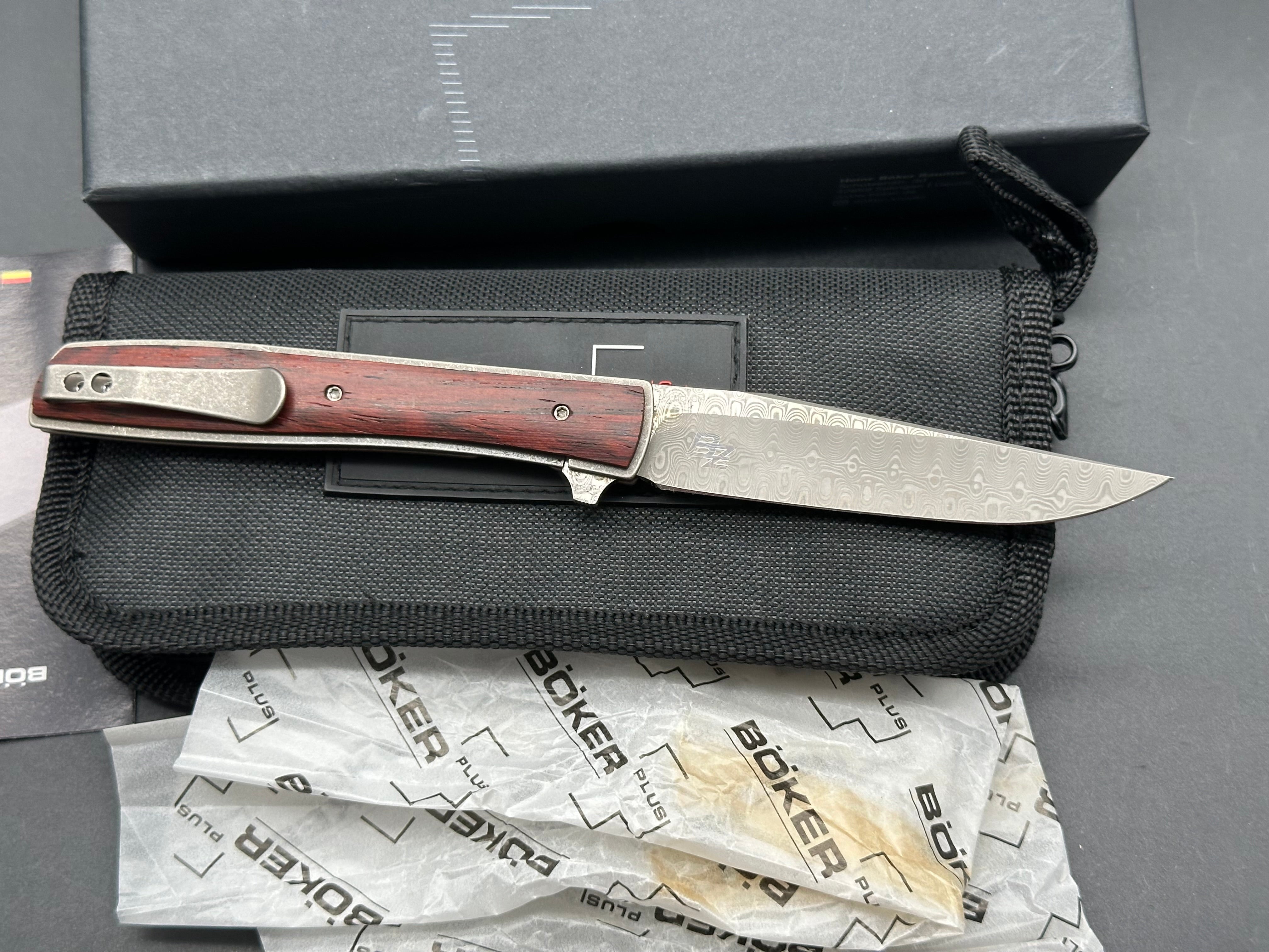 Boker Plus Urban Trapper Cocobolo Damascus Folding Knife - Premium EDC Pocket Knife for Outdoor, Camping, Hiking & Everyday Carry