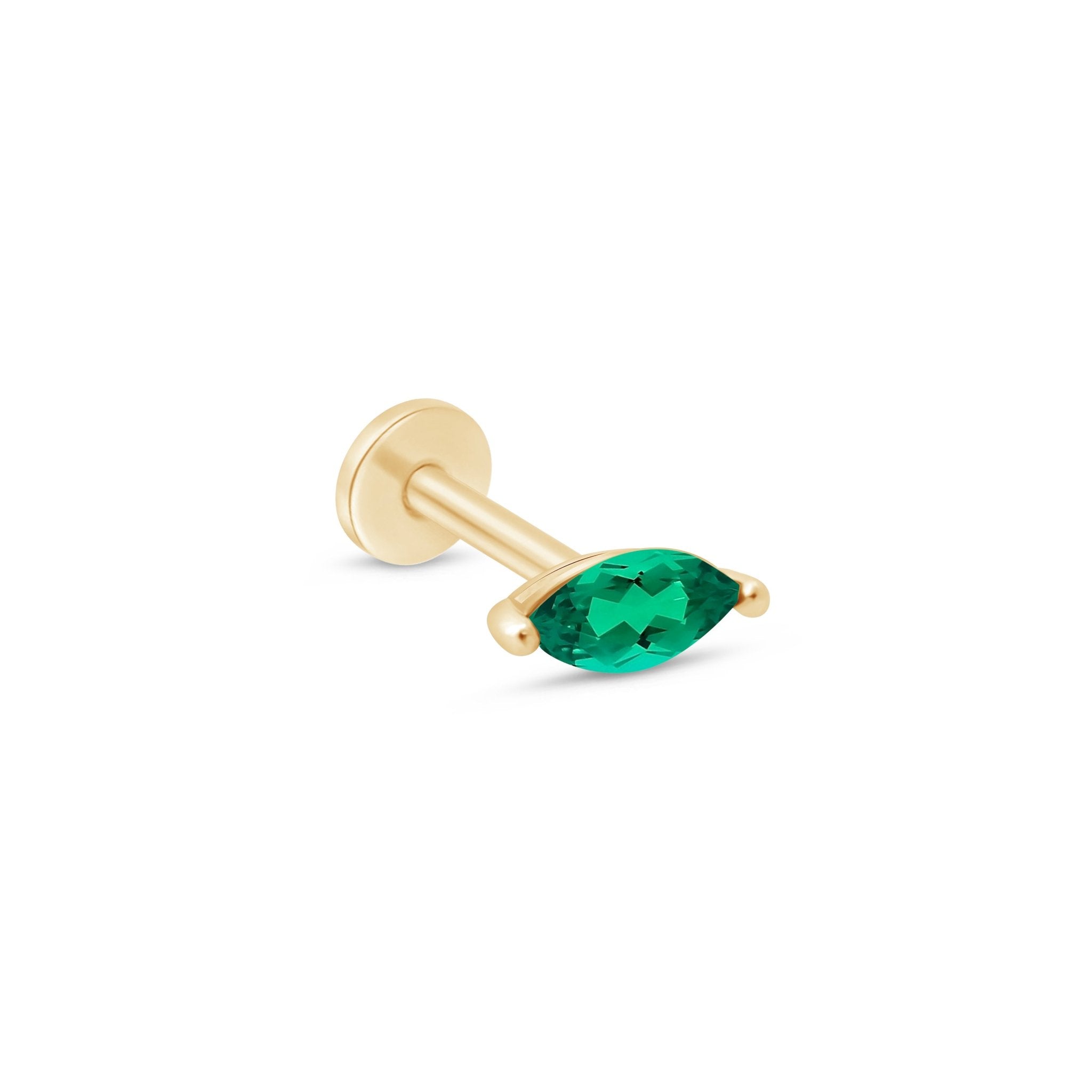 14K Yellow Gold Marquise Emerald Flat Back Stud Earrings - Elegant Dainty Jewelry for Women, Perfect for Everyday Wear & Special Occasions