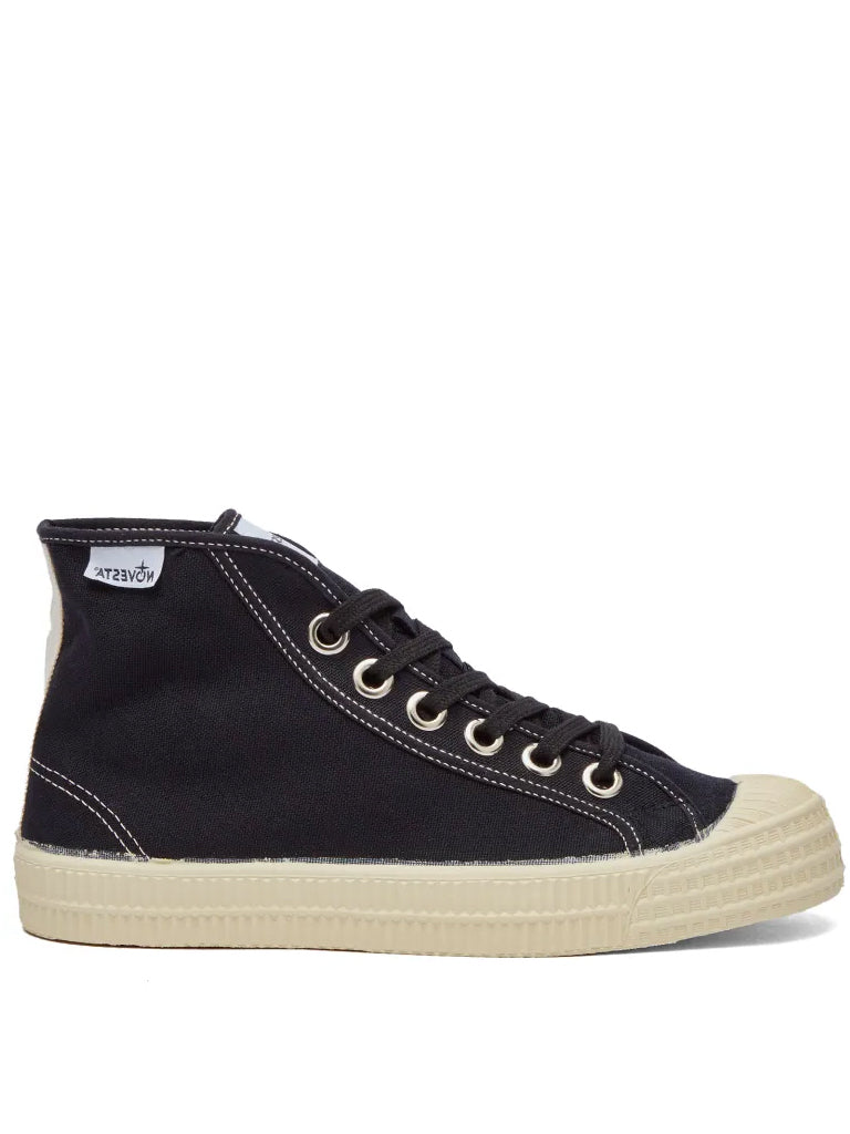 Novesta Star Dribble Contrast High Top Sneakers - Black Beige Ecru Colorway | Vintage Basketball Shoes for Men & Women | Perfect for Streetwear Fashion and Casual Outfits