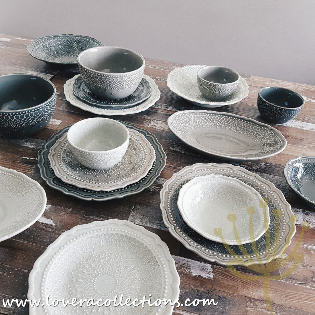 French Lace Dinnerware Set - Elegant Porcelain Plates & Bowls for Formal Dining, Wedding Reception & Holiday Table Setting (50% Off Limited Time Sale)