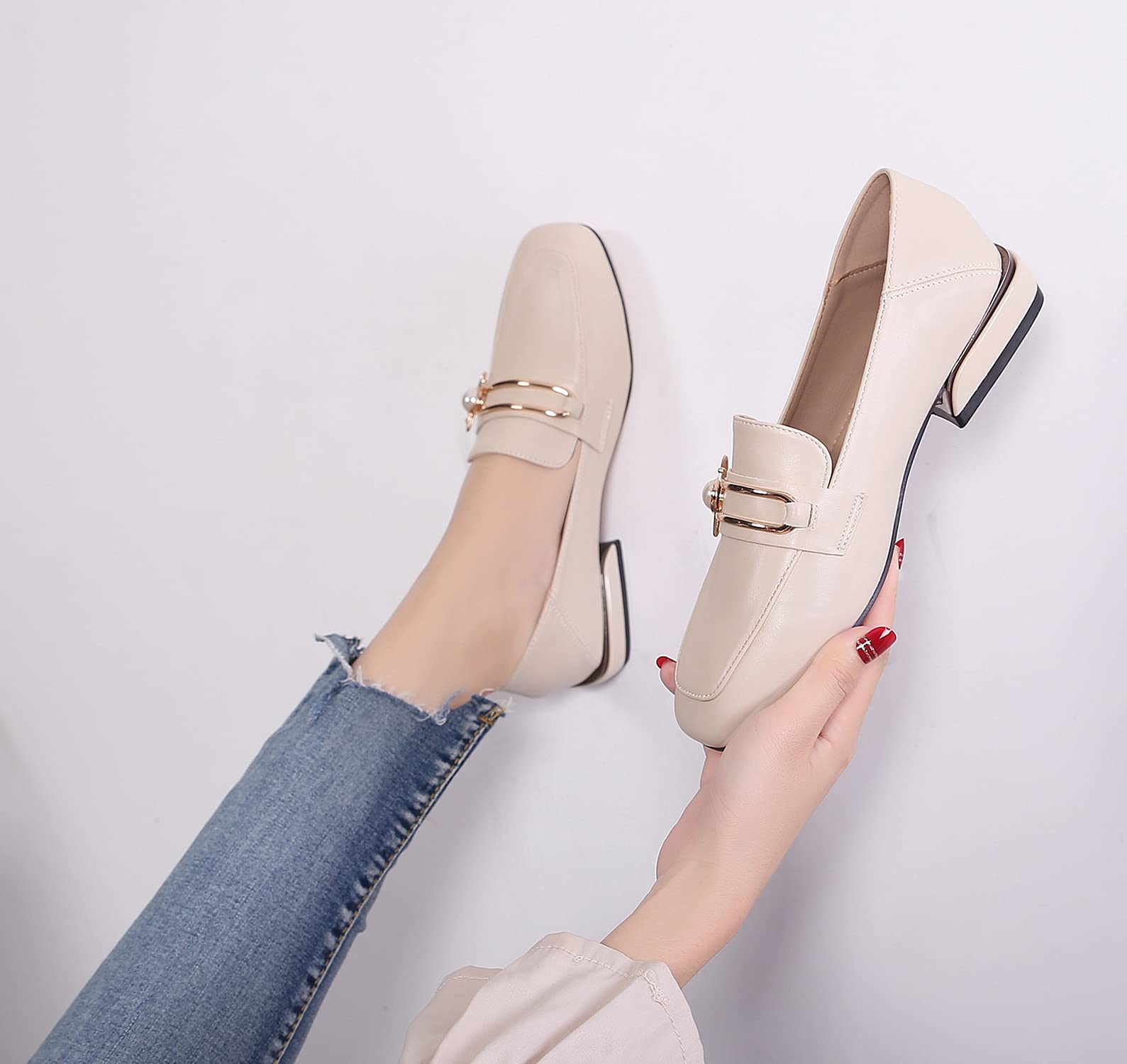 Mininshion Women's Penny Loafers Casual Heel Flats - Comfortable Slip-On Shoes for Work & Travel, Beige US 5.5 | Perfect for Office, Walking & Everyday Wear