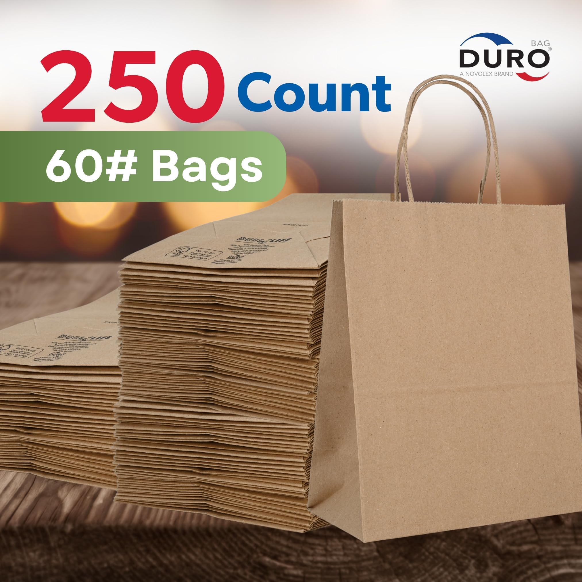 Durable 60# 8x4.5x10.25 Brown Kraft Paper Bags with Handles - Pack of 250 for Small Business, Retail Shopping, Party Favors, Gift Packaging & Craft Projects | Perfect for Holidays, Weddings & Eco-Friendly Shopping