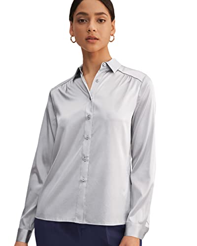 LilySilk Women's 19MM Natural Silk Charmeuse Long Sleeve Collared Blouse - Elegant Office Wear & Casual Tops for Professional Women & Business Attire