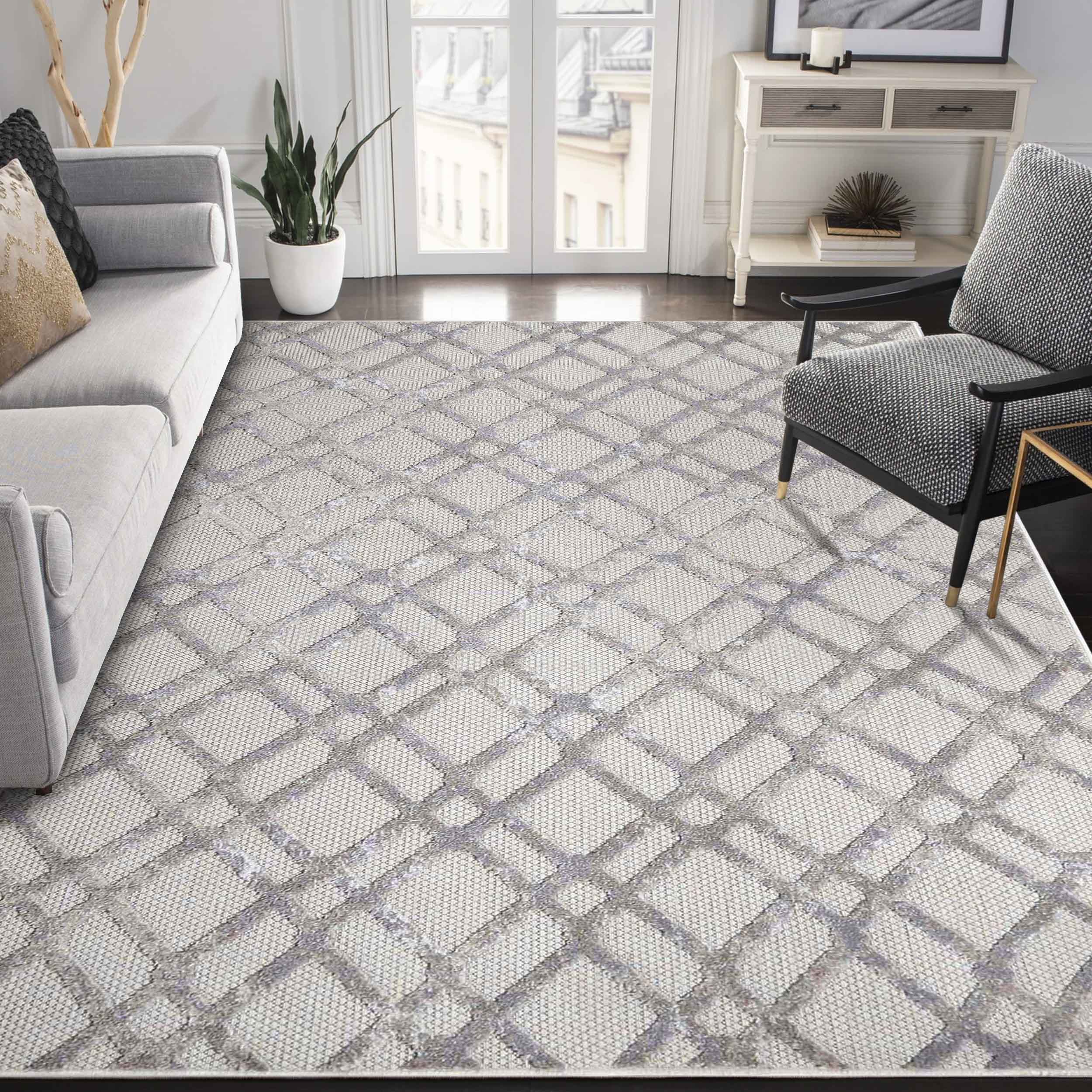 Paxson Geometric Diamond Lattice Indoor Outdoor Area Rug - Non-Slip Modern Floor Mat for Living Room, Bedroom, Patio & Deck Decor