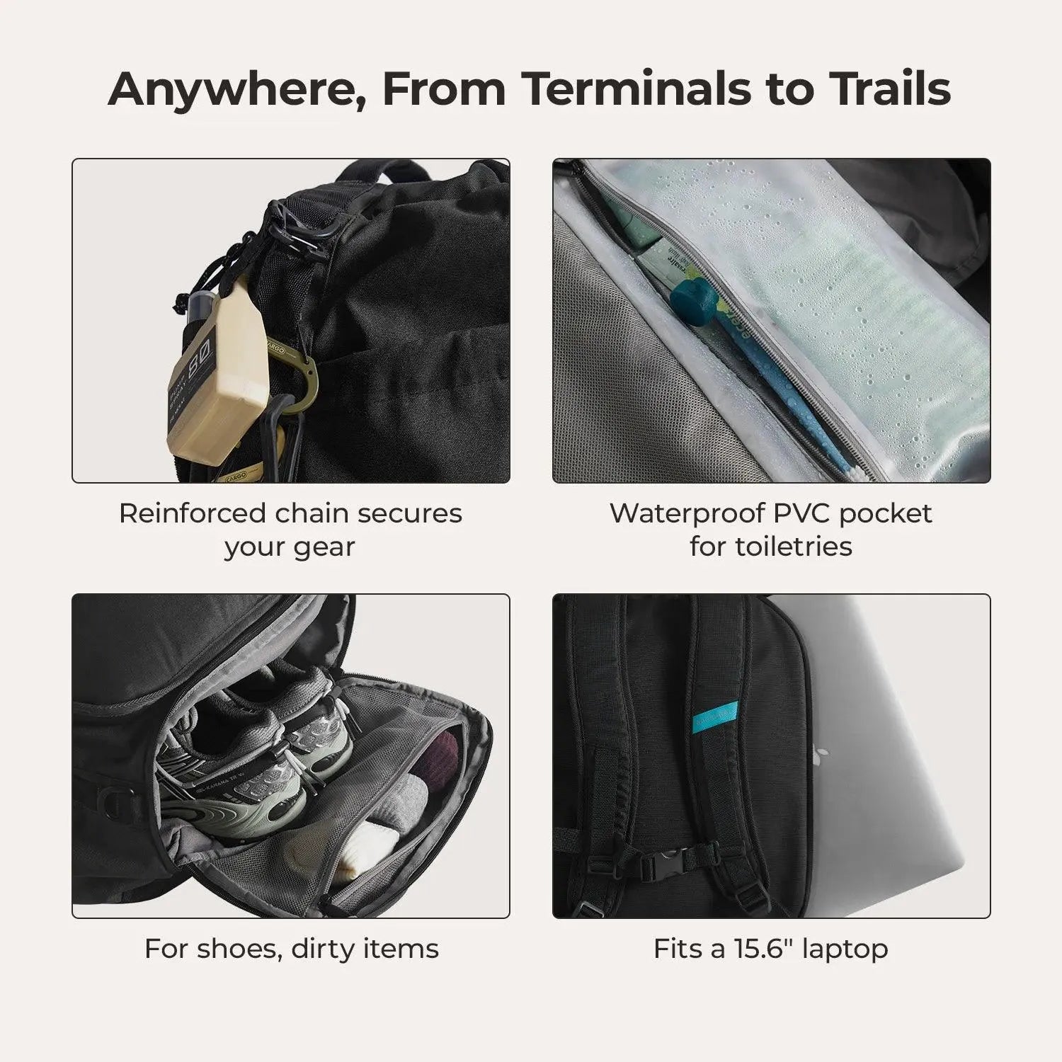 Paz 43L Duffle Backpack - Waterproof Travel Duffel Bag with Shoulder Strap for Gym, Camping & Weekend Getaways