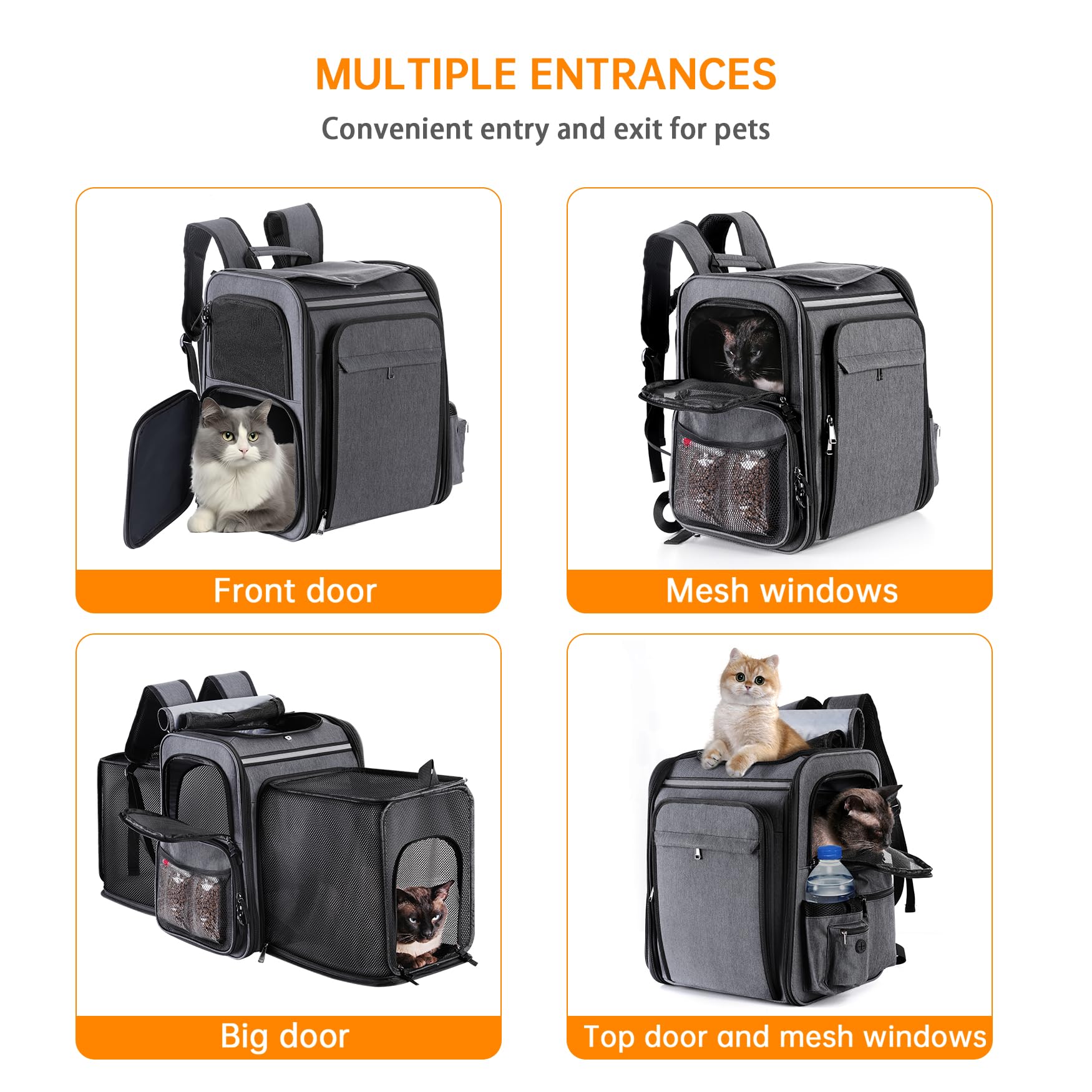 **Expandable Cat & Dog Carrier Backpack - Double Side Design for Medium Cats & Small Dogs Up to 20 Lbs, Breathable Mesh Pet Travel Backpack (Grey) - Perfect for Hiking, Air Travel & Vet Visits**