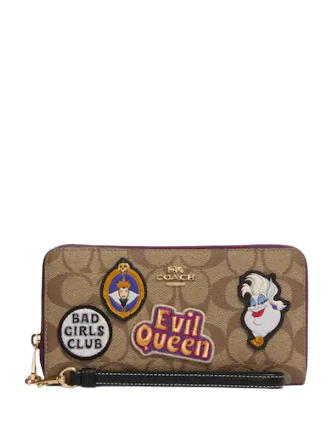 Coach Disney X Coach Signature Canvas Long Zip Around Wallet with Patches - Perfect for Disney Fans, Everyday Use & Gift Giving