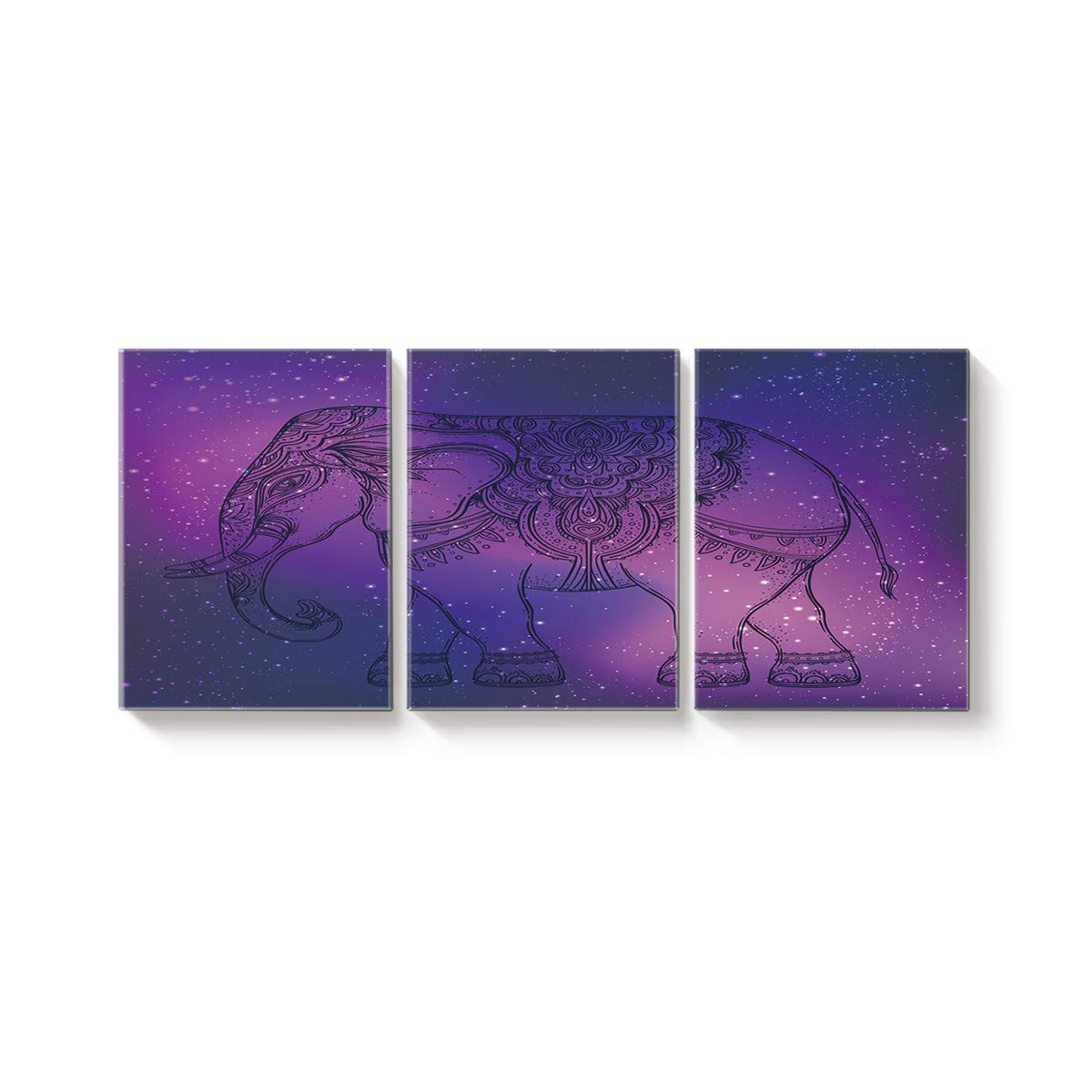 3-Piece Purple Starry Sky Elephant Canvas Wall Art - Stretched & Framed Oil Painting for Home Decor, Living Room, Bedroom - Modern Artwork Ready to Hang (20x24in x3) - Perfect for Bohemian & Nursery Room Decor