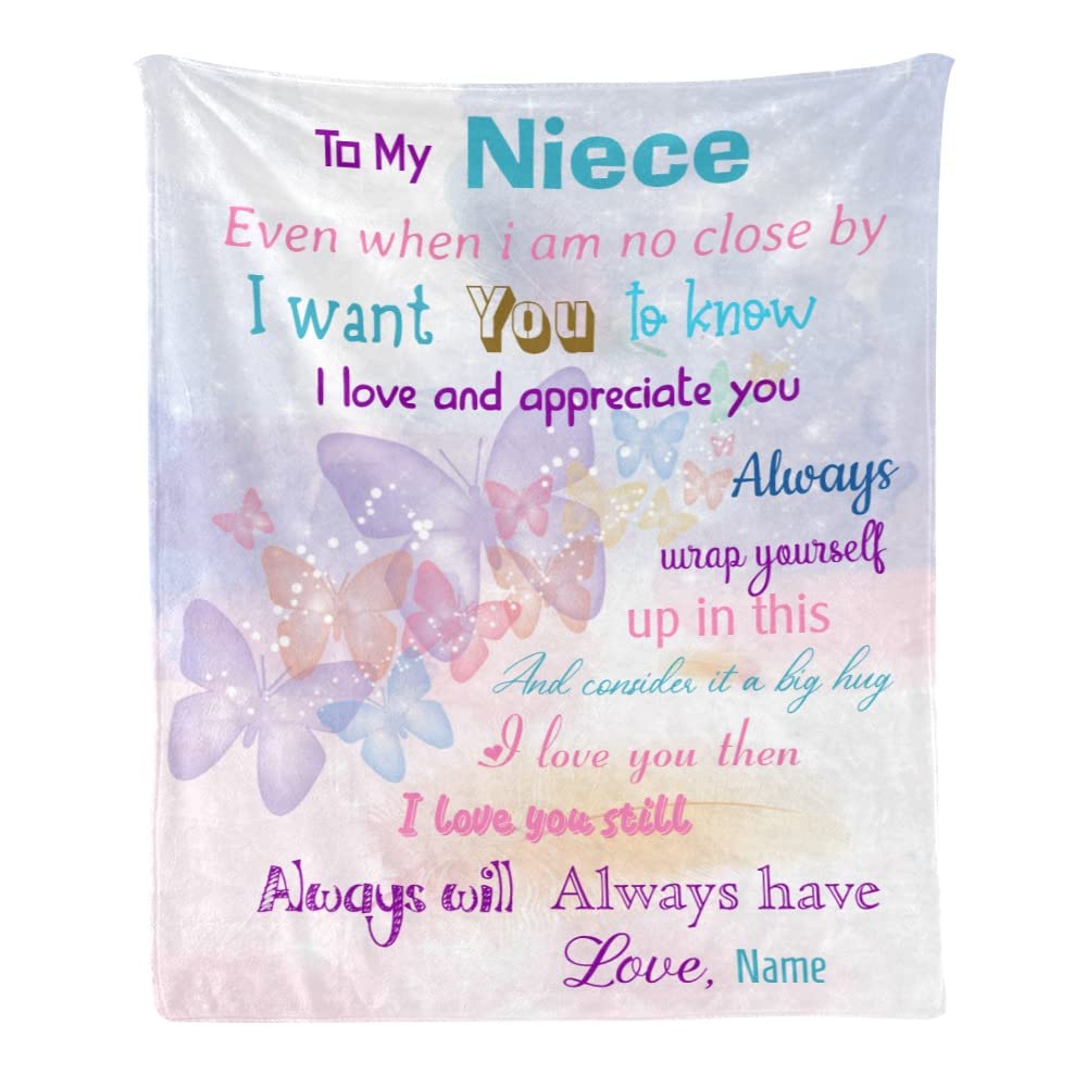 Personalized Fleece Throw Blanket with Name - Custom Butterfly Blanket for Niece, Soft & Cozy 50x60 Inch - Perfect Gift for Birthday, Christmas & Special Occasions