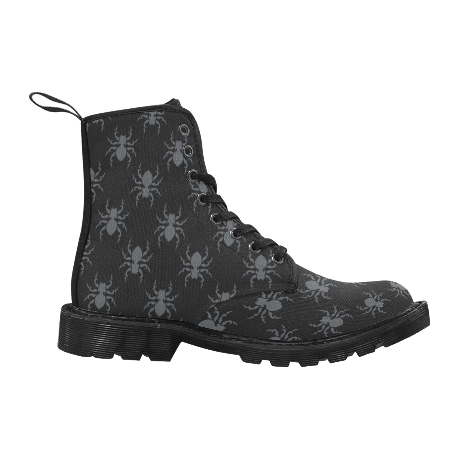 Gothic Spiders Lace Up Canvas Boots for Women - Punk Ankle Boots with Skull & Spider Web Design - Perfect for Halloween, Cosplay, and Alternative Fashion