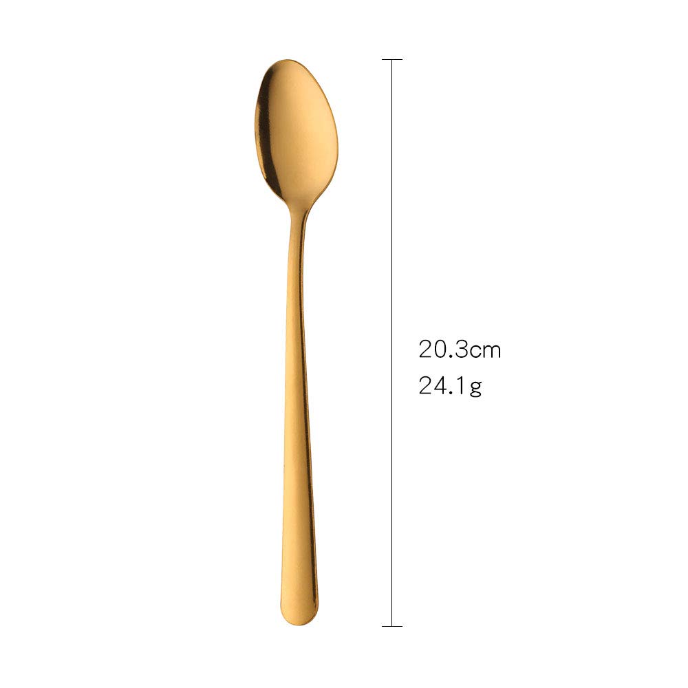 12-Piece 7.9-Inch Long Handle Gold Iced Tea Spoons - Premium Stainless Steel Coffee Stirring Spoons for Cold Drinks, Commercial Restaurant Flatware Set - Perfect for Tea Parties, Coffee Shops & Catering Events