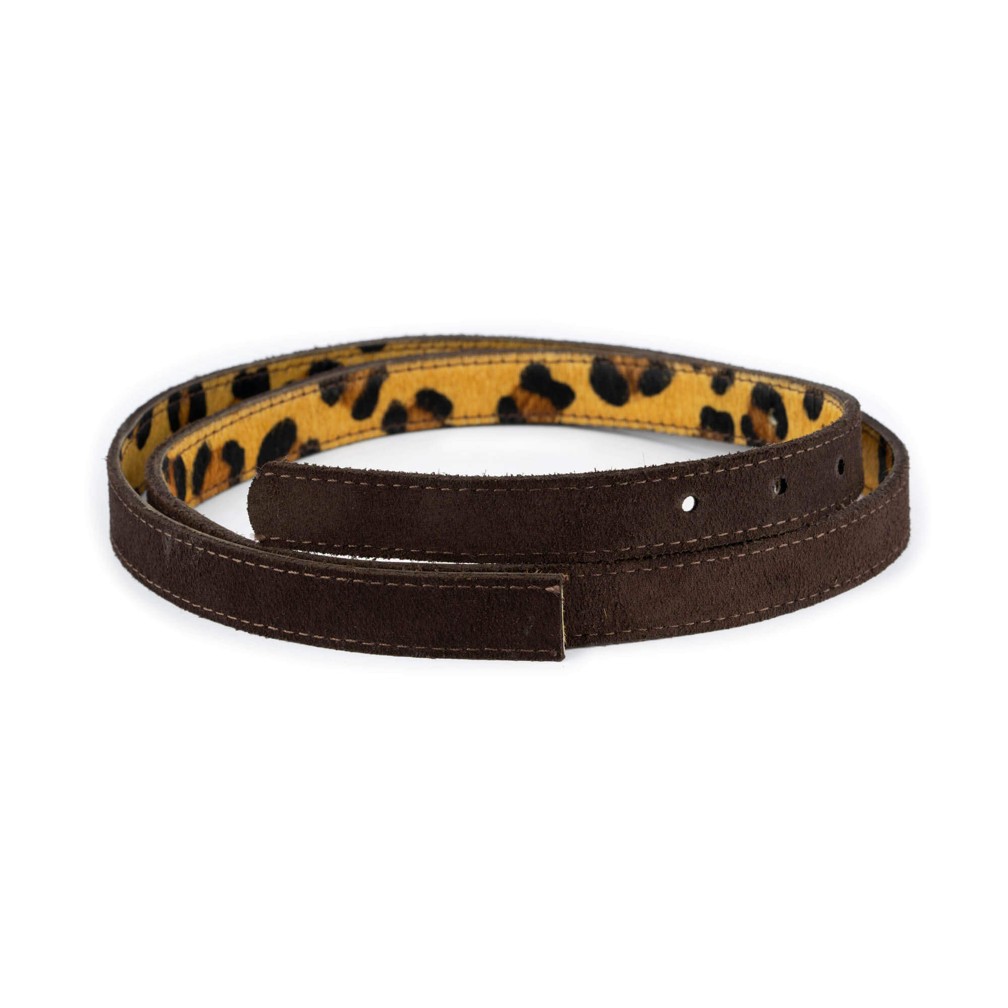 Genuine Brown Suede Reversible Belt with Leopard Print - Compatible with Ferragamo Buckles | Perfect for Casual Outfits & Office Wear