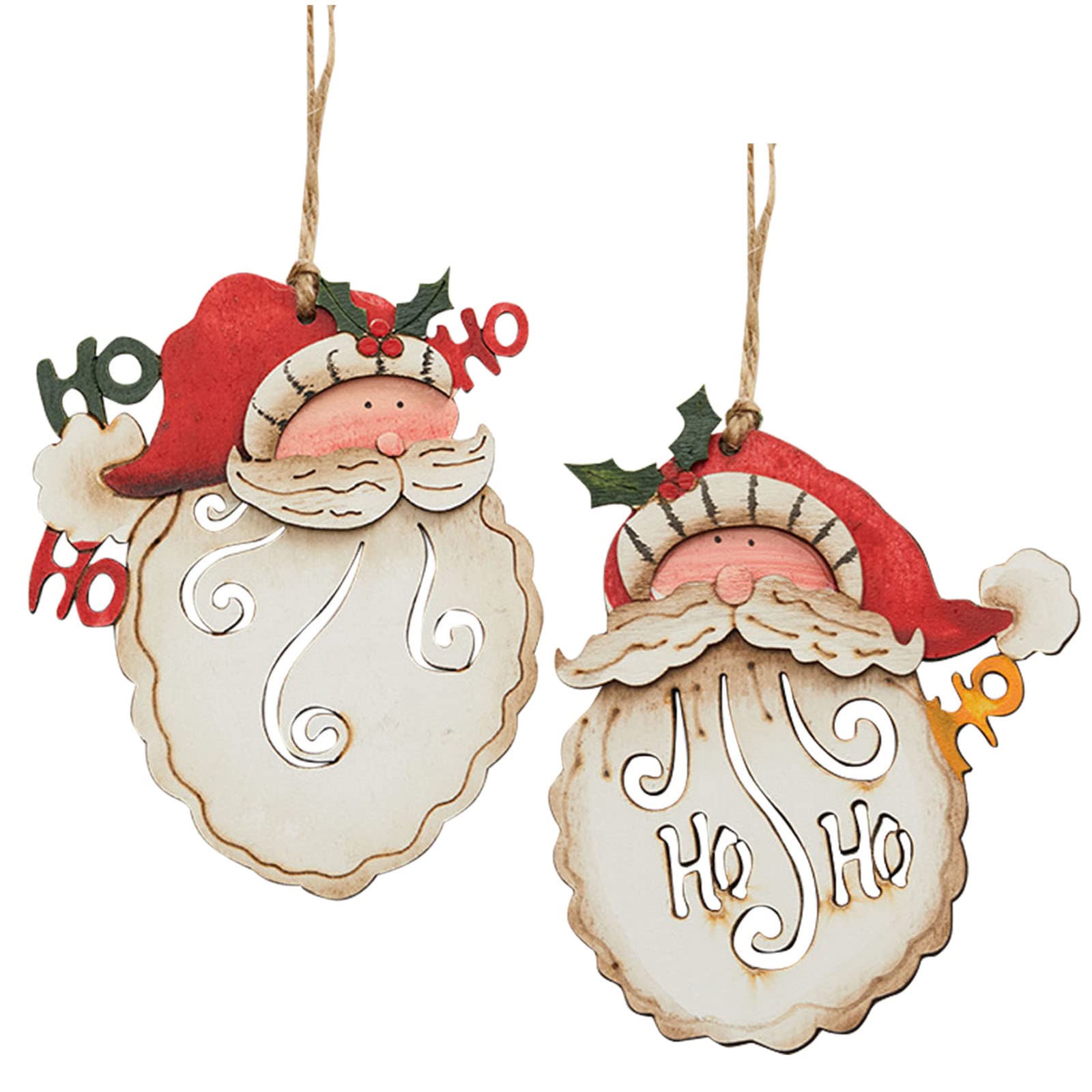 2PC Hand-Painted Wooden Christmas Tree Pendant Ornaments - Vintage Miniature Holiday Decor for Xmas Tree, Home, Gift Wrapping & Party Decorations