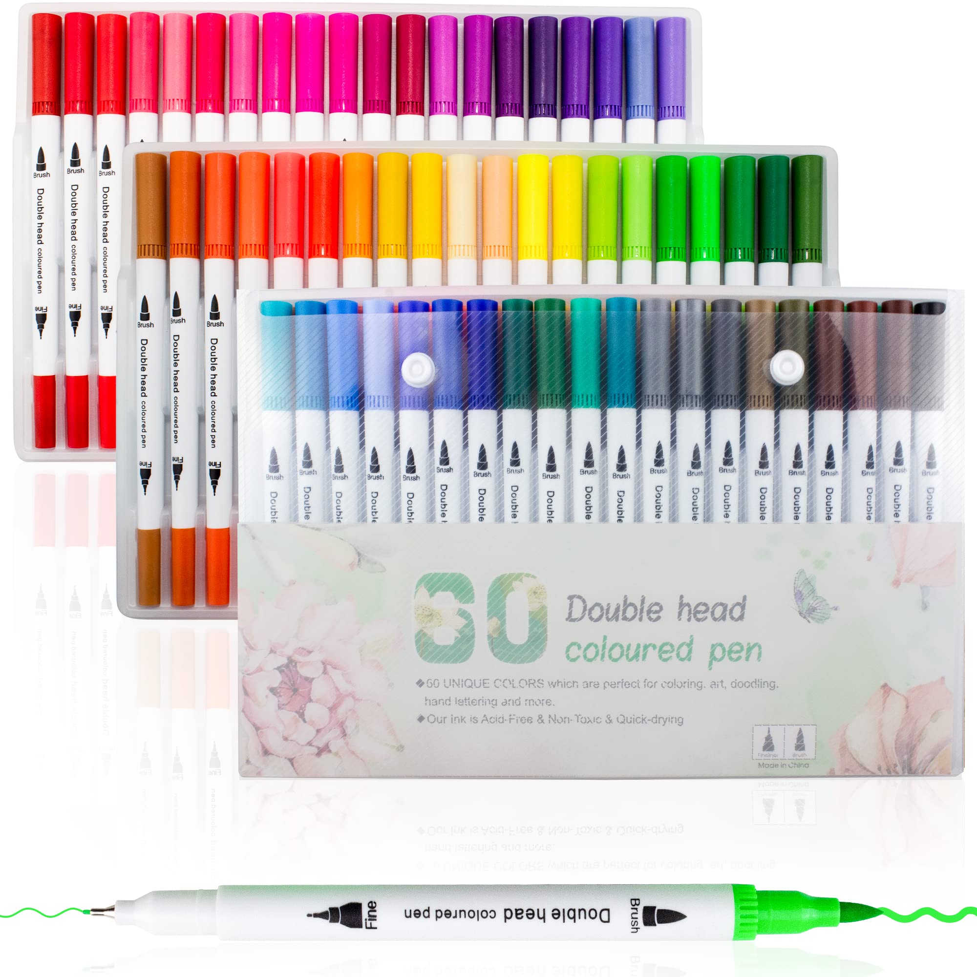 Teskyer 60 Colors Dual Brush Pens Markers Set - Fine & Brush Tip for Coloring, Journaling, Drawing, Painting - Perfect for Kids & Adults - Art Supplies for Coloring Books, Note Taking, Craft Projects