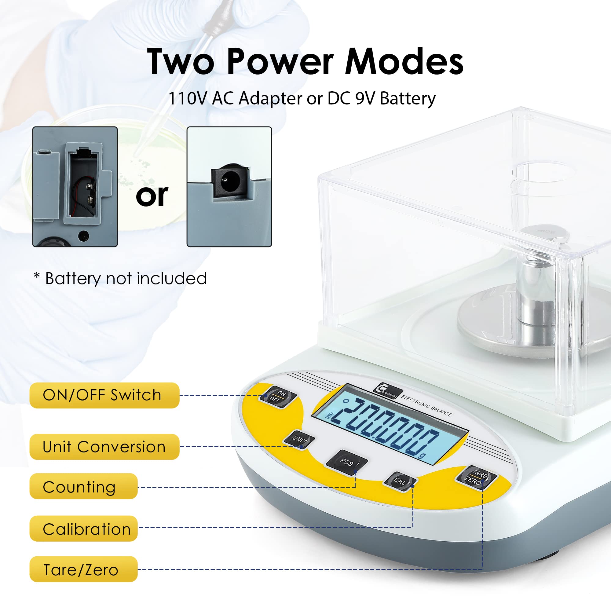 CGOLDENWALL 100g x 0.001g Precision Digital Analytical Balance - Lab Scale with 1mg Accuracy, Jewelry Weighing Scale for Scientific Research, Pharmacies & Gemstones - Calibrated 110V for US Use