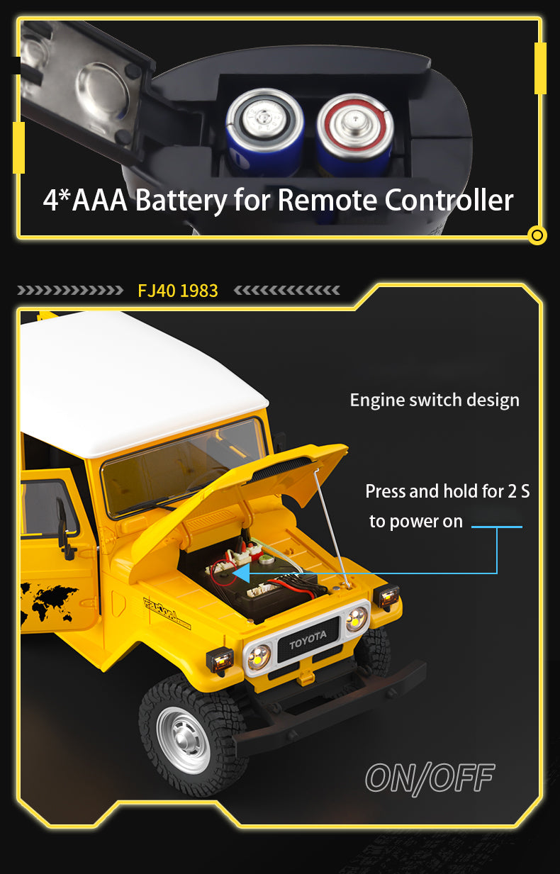 1/16 HG RC Off Road Electric Crawler Car - 4x4 FJ40 Remote Control Vehicle for Adults & Kids | US Stock | Perfect for Trail Crawling, Rock Climbing & Backyard Adventures