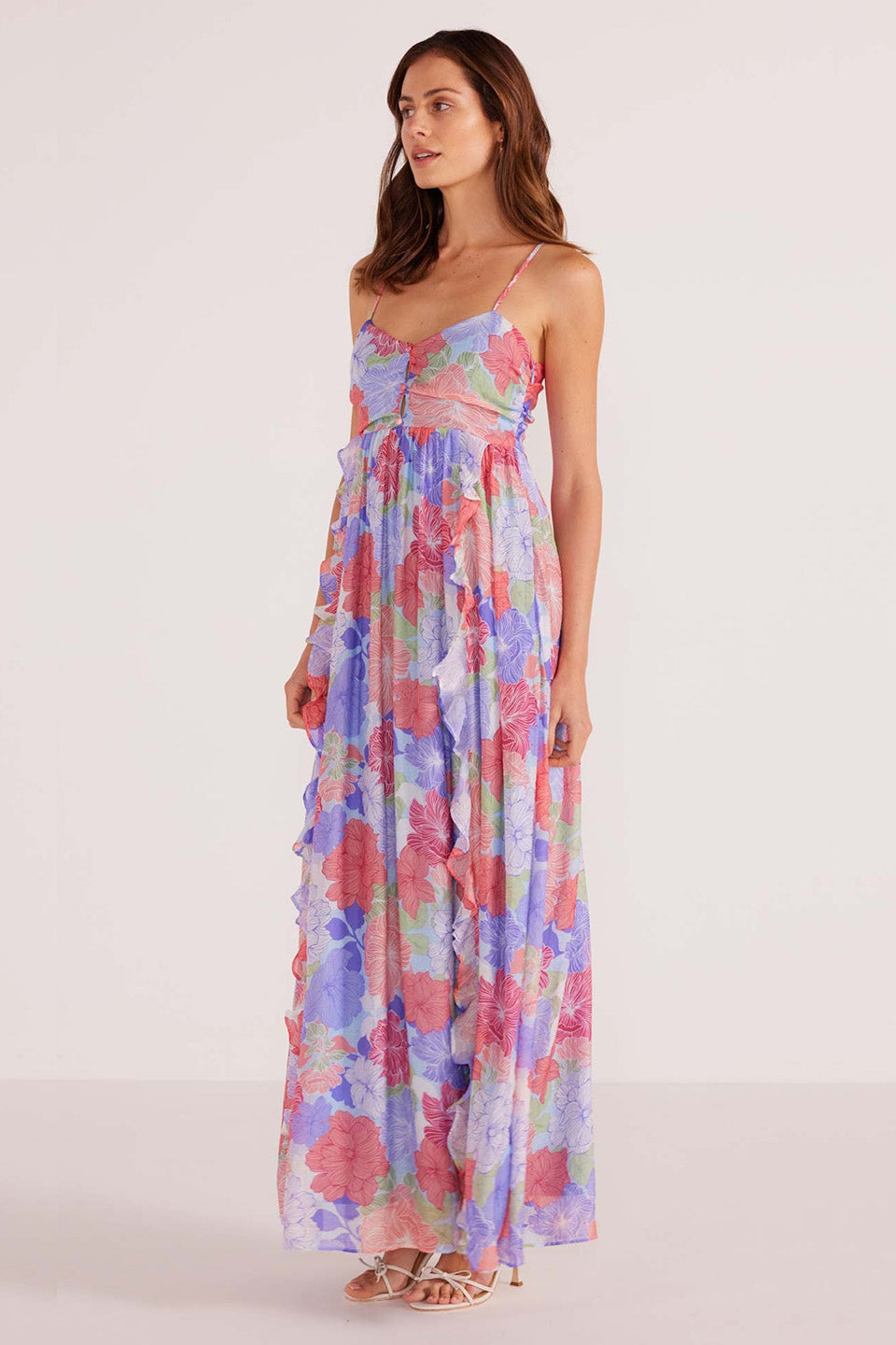 Belle Blue Floral Ruffle Maxi Dress for Women - Elegant Spring & Summer Long Dress for Beach, Wedding, Party & Vacation