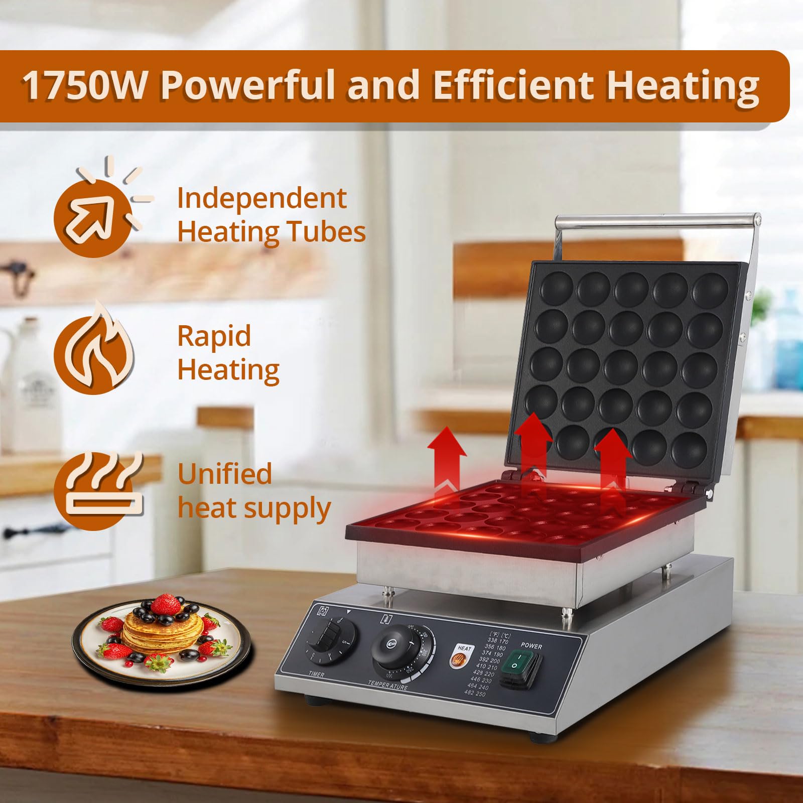 25Pcs Commercial Round Muffin Maker - Electric Nonstick Pancake Machine with 1.8