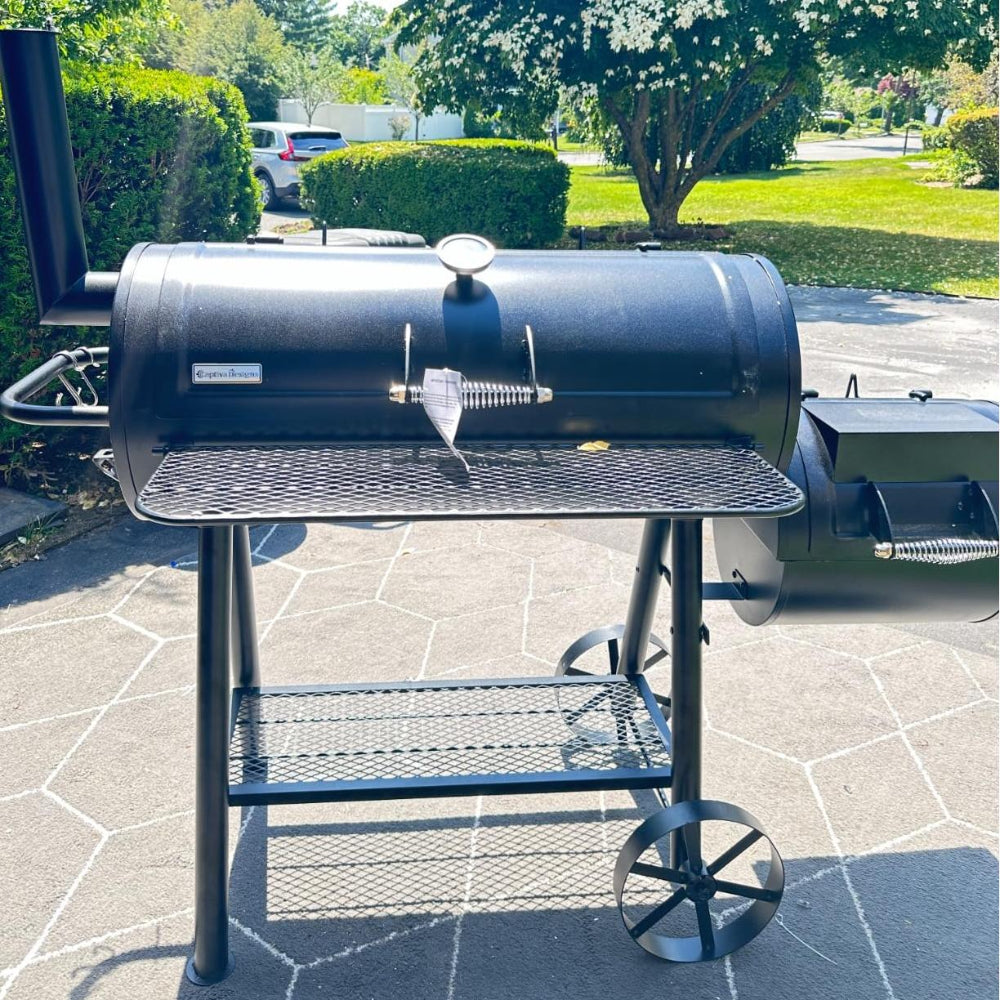 Captiva Designs 2-in-1 Charcoal Smoker and Grill with Offset Smoke Box - Perfect for Backyard BBQs, Camping & Outdoor Cooking