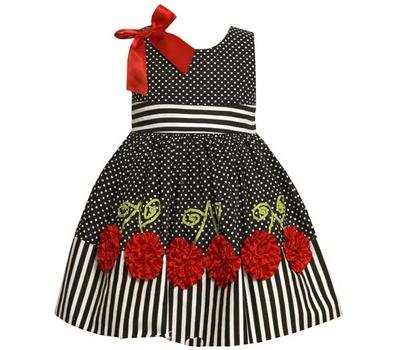 Bonnie Jean Little Girls' Bonaz Cherries Woven Dress - Red & White Stripes with Polka Dots - Perfect for Birthday Parties, Easter & Summer Outfits