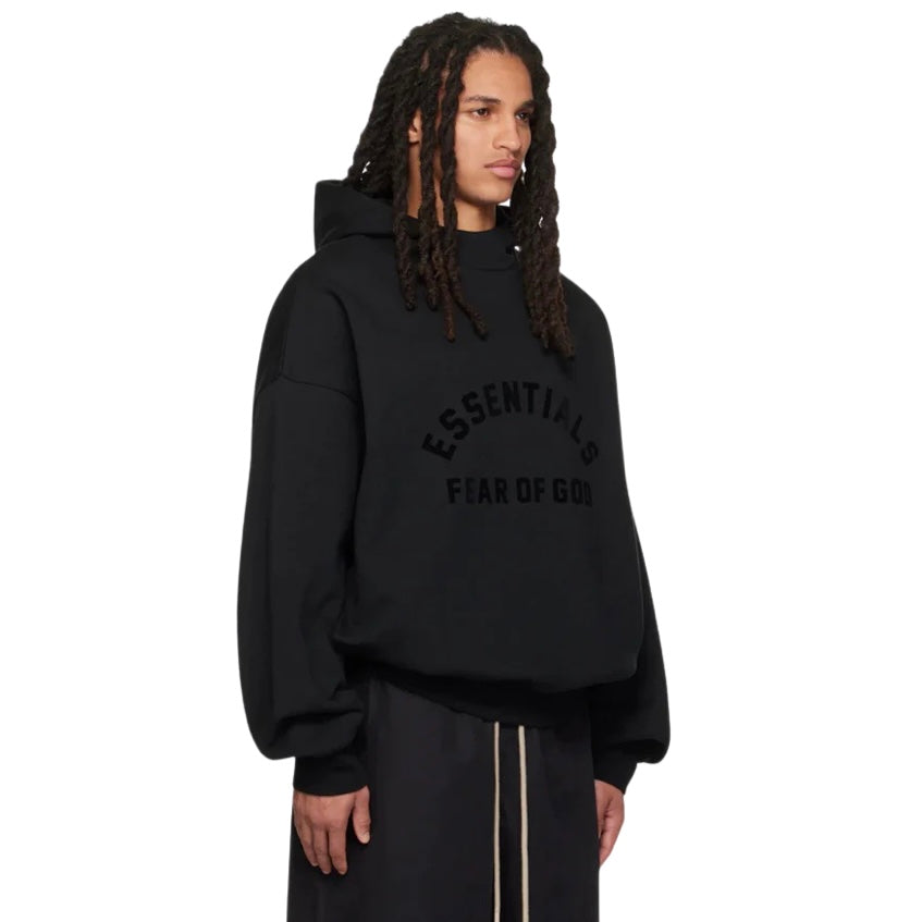 Fear of God Essentials Pullover Hoodie - Jet Black Men's Streetwear Sweatshirt | Comfortable Casual Wear for Gym, Lounge & Everyday Outfits