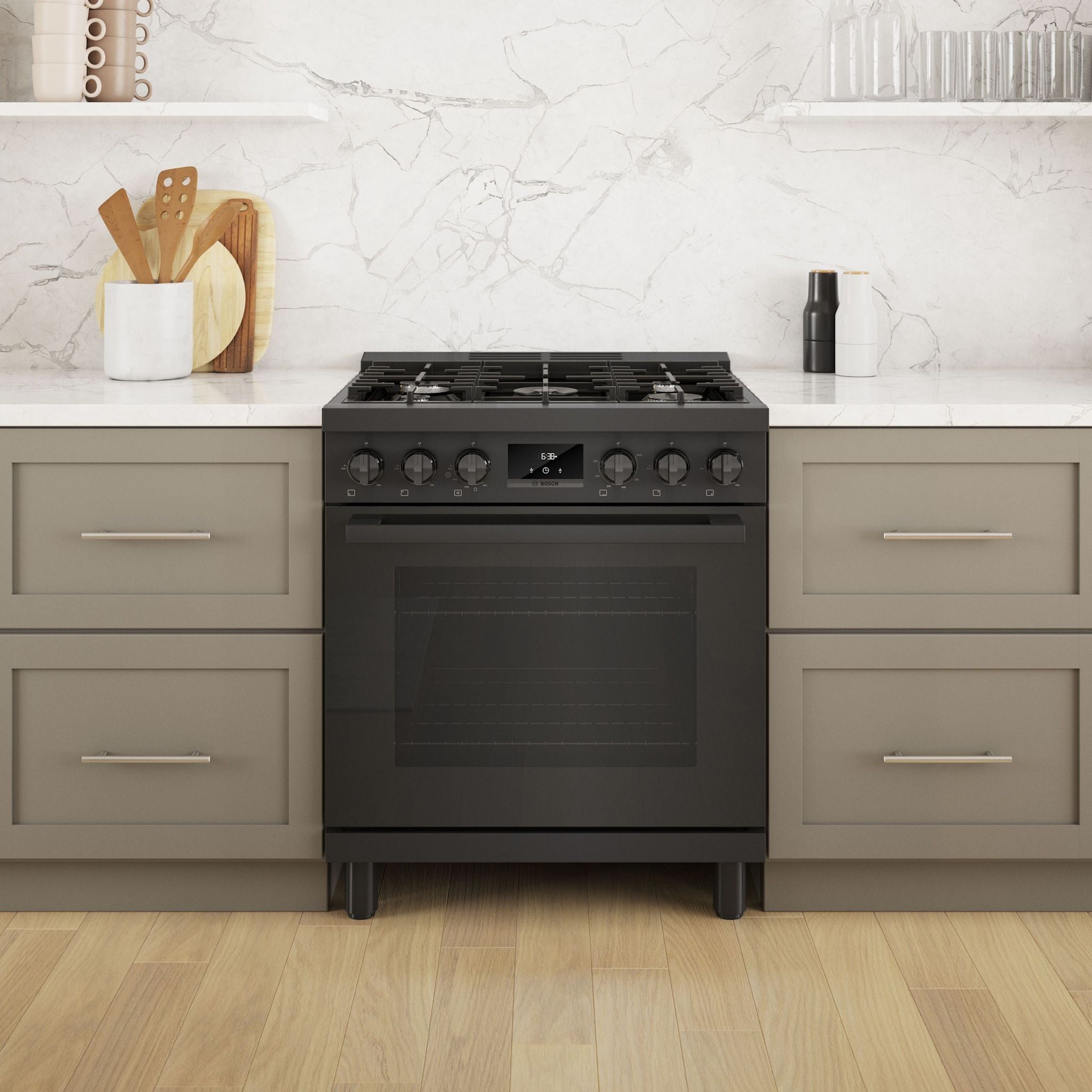 Bosch HGS8645UC 30 Inch Gas Range - Black Stainless Steel Built-in Oven with 4 Burners for Home Kitchen Cooking & Baking