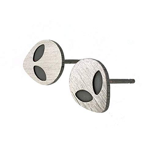 Handmade Alien Stud Earrings in Brushed Sterling Silver - USA Made | Unique Sci-Fi Jewelry for Everyday Wear & Cosplay
