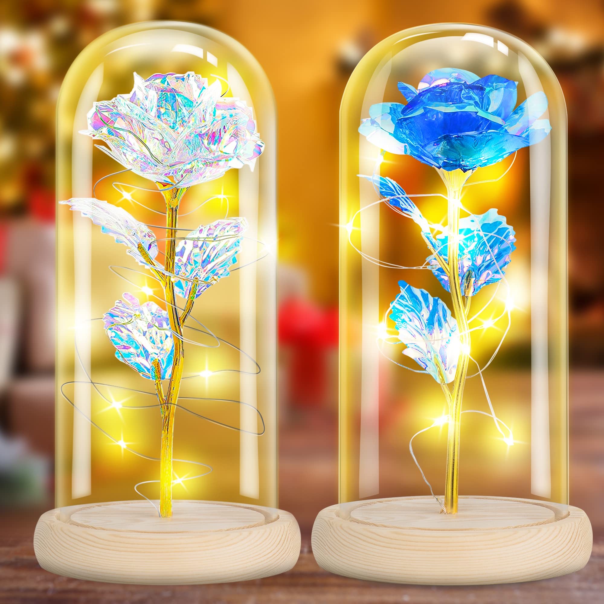 WANOSIC Glass Dome Galaxy Rose Gift - Unique Mother's Day Present for Her, Birthday Gift for Mom, Home Decor with Colorful Flower | Perfect for Anniversaries, Valentine's Day & Housewarming Decorations