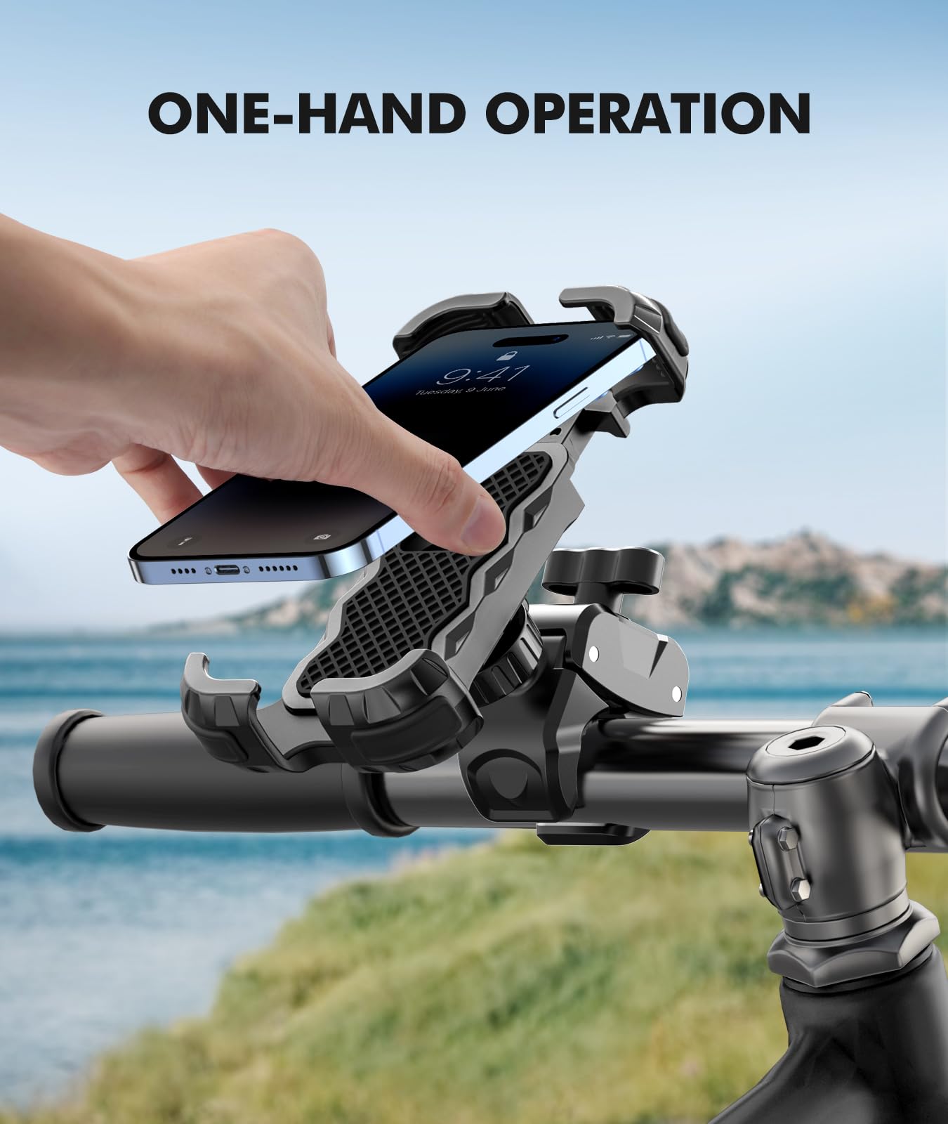 WOCBUY Bike Phone Mount - 1 Second Lock & Secure Motorcycle Phone Holder | 360° Rotatable Handlebar Mount for iPhone & Samsung (4.7-6.8