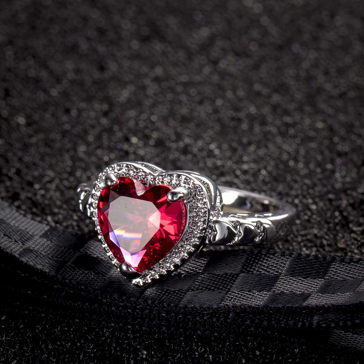 Ruby Heart Shaped Cubic Zirconia Promise Ring for Women - Elegant Commitment & Anniversary Jewelry Gift for Girlfriend, Fiancée, or Wife | Perfect for Valentine's Day, Engagement, or Romantic Occasions