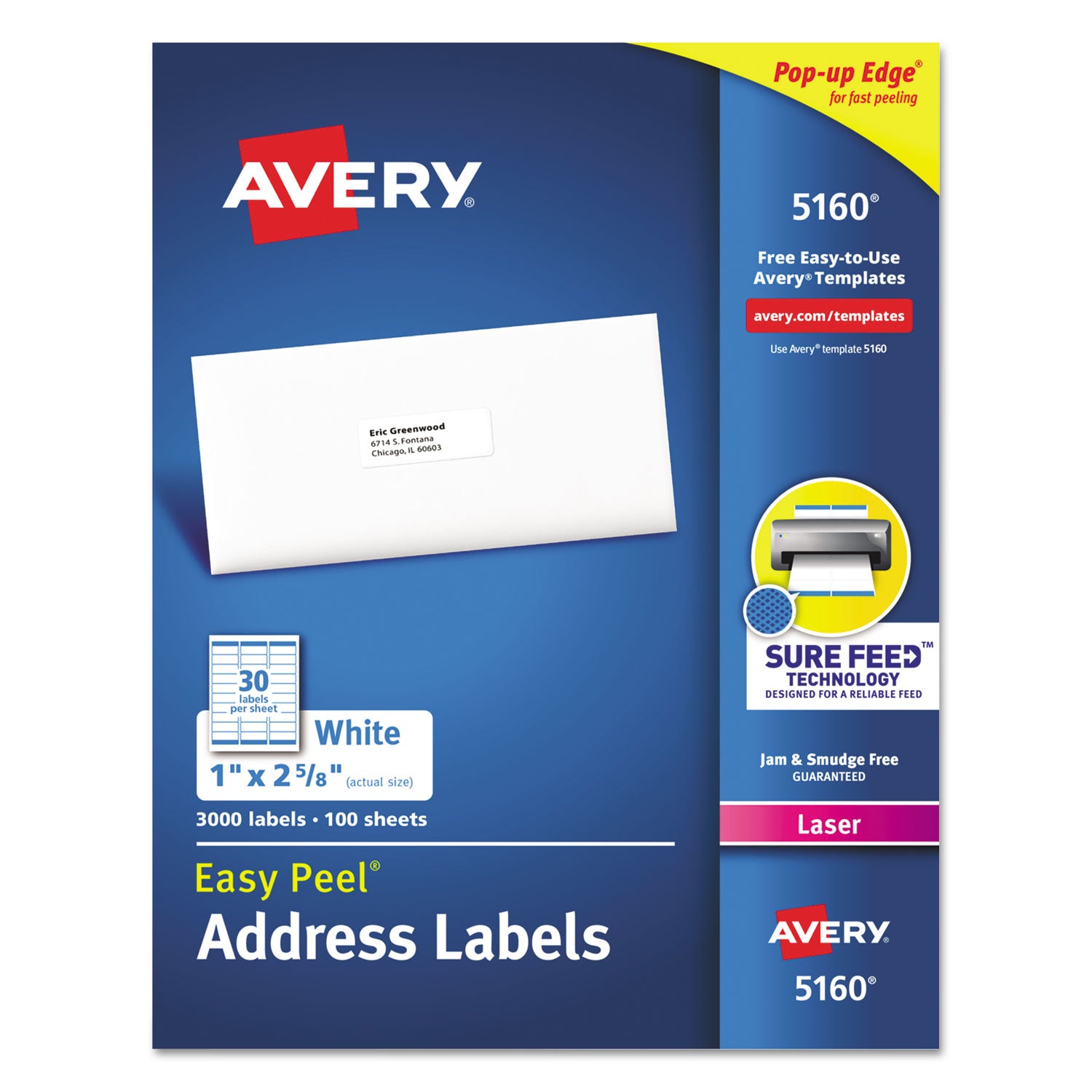 Avery® Easy Peel White Address Labels with Sure Feed Technology for Laser Printers, 1