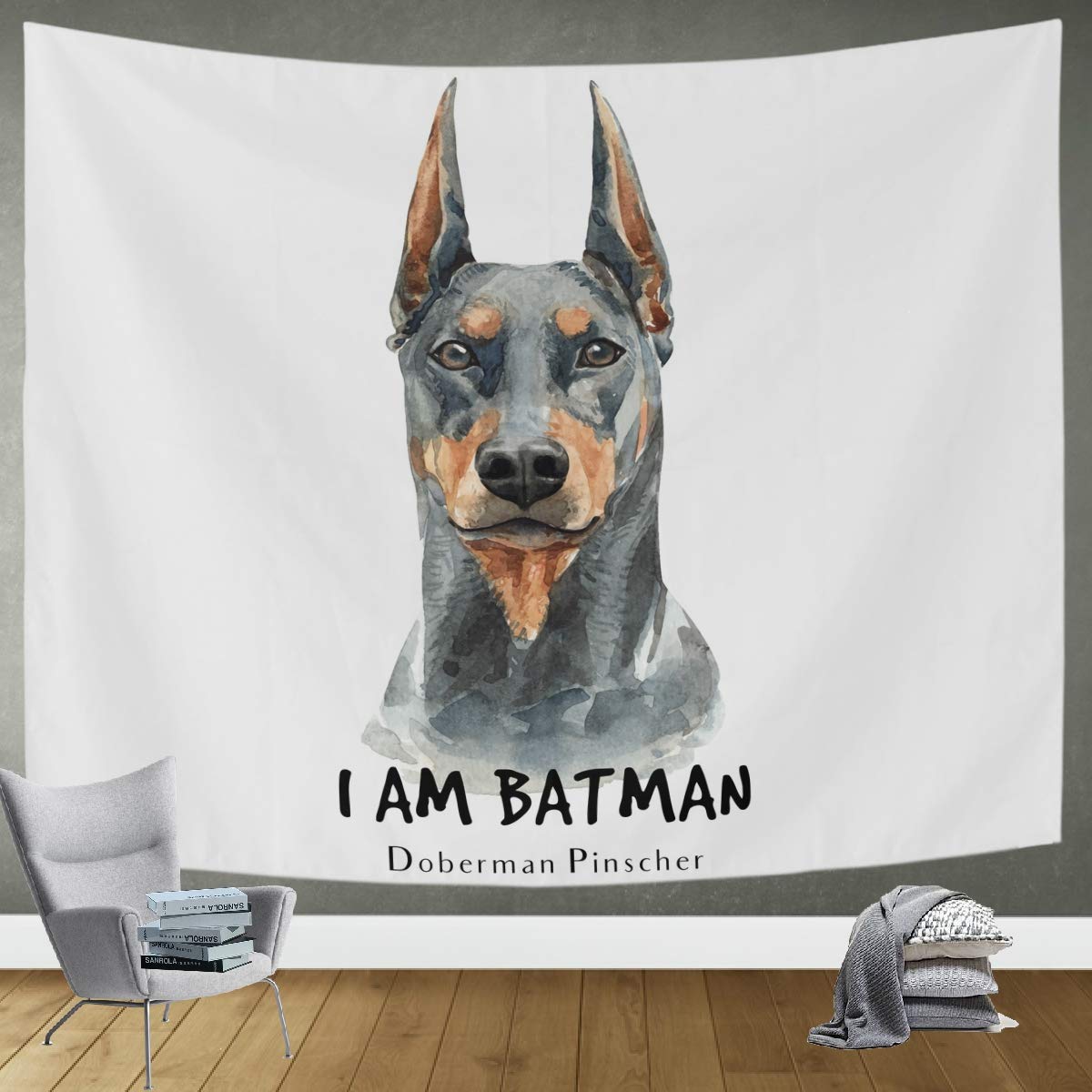 DOMIKING Doberman Dog Watercolor Tapestry - 90x60in Wall Hanging Art for Bedroom & Living Room Decor | Soft Blanket for Home, Dorm, Studio & Gift Giving