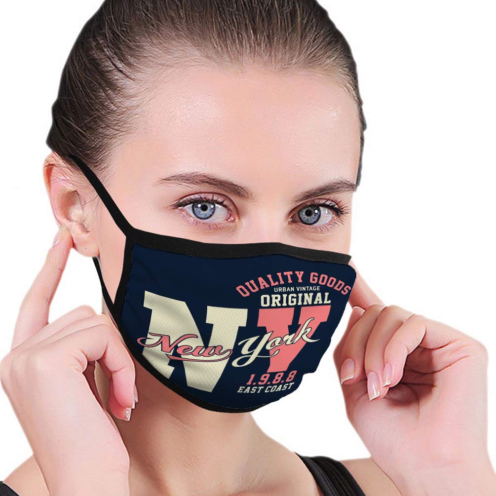 Design Letters Vintage Original New York Numbers Washable Reusable Face Mask for Men & Women - Breathable Comfort for Daily Use, Travel, and Outdoor Activities