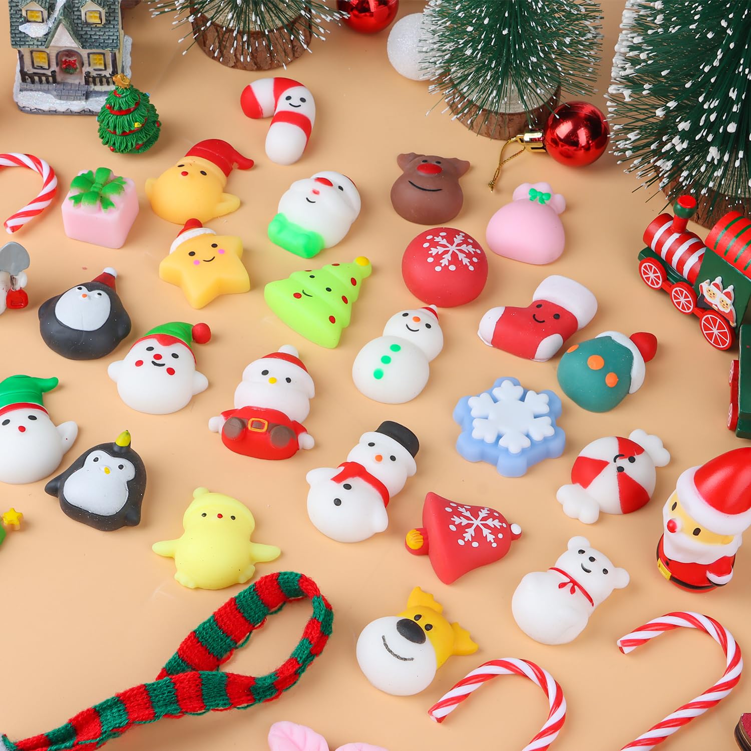 36 PCS Christmas Mochi Squishy Toys - Xmas Stress Relief Anxiety Toys for Kids, Party Favors, Stocking Stuffers & Gifts (Perfect for Holiday Parties, Classroom Rewards & Sensory Play)