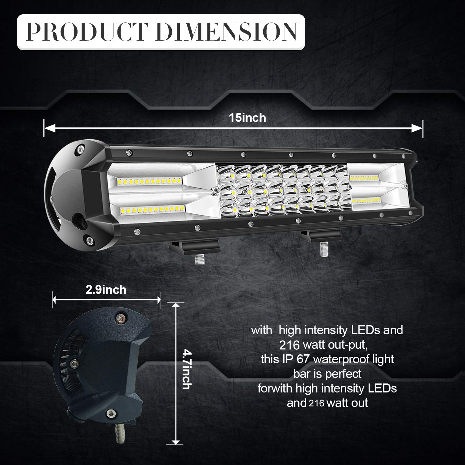 15 Inch 216W LED Light Bar - 21,600LM Triple Row Spot Flood Combo Beam - Waterproof Off-Road Lighting for Trucks, Jeeps, ATVs, UTVs, SUVs & Boats - Perfect for Night Driving, Camping & Outdoor Adventures