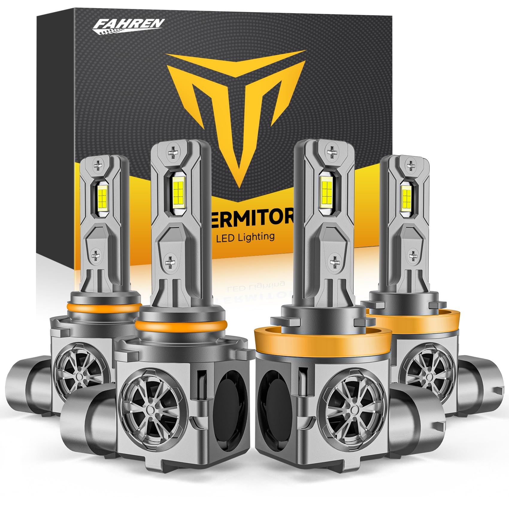 H11 H9 H8 9005 HB3 LED Bulbs Combo - 50,000LM Ultra Bright 800% Brighter, 6500K Cool White, 60,000 Hours Lifespan, Plug & Play, CANBUS Ready Fog Light Bulbs (Pack of 4) - Perfect for Cars, Trucks, SUVs, Off-Road Vehicles in Foggy or Low Visibility Conditions