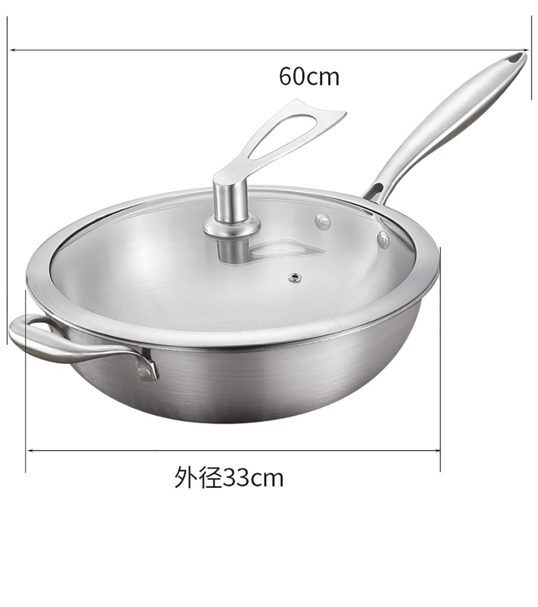 One Piece Multi-Ply Clad 18/10 Stainless Steel Wok Pan - 12.5 Inch Stir Fry Pan with Dome Lid & Steamer Basket - Professional Cookware for Asian Cuisine, Stir Frying, Steaming - Perfect for Home Chefs & Restaurant Use