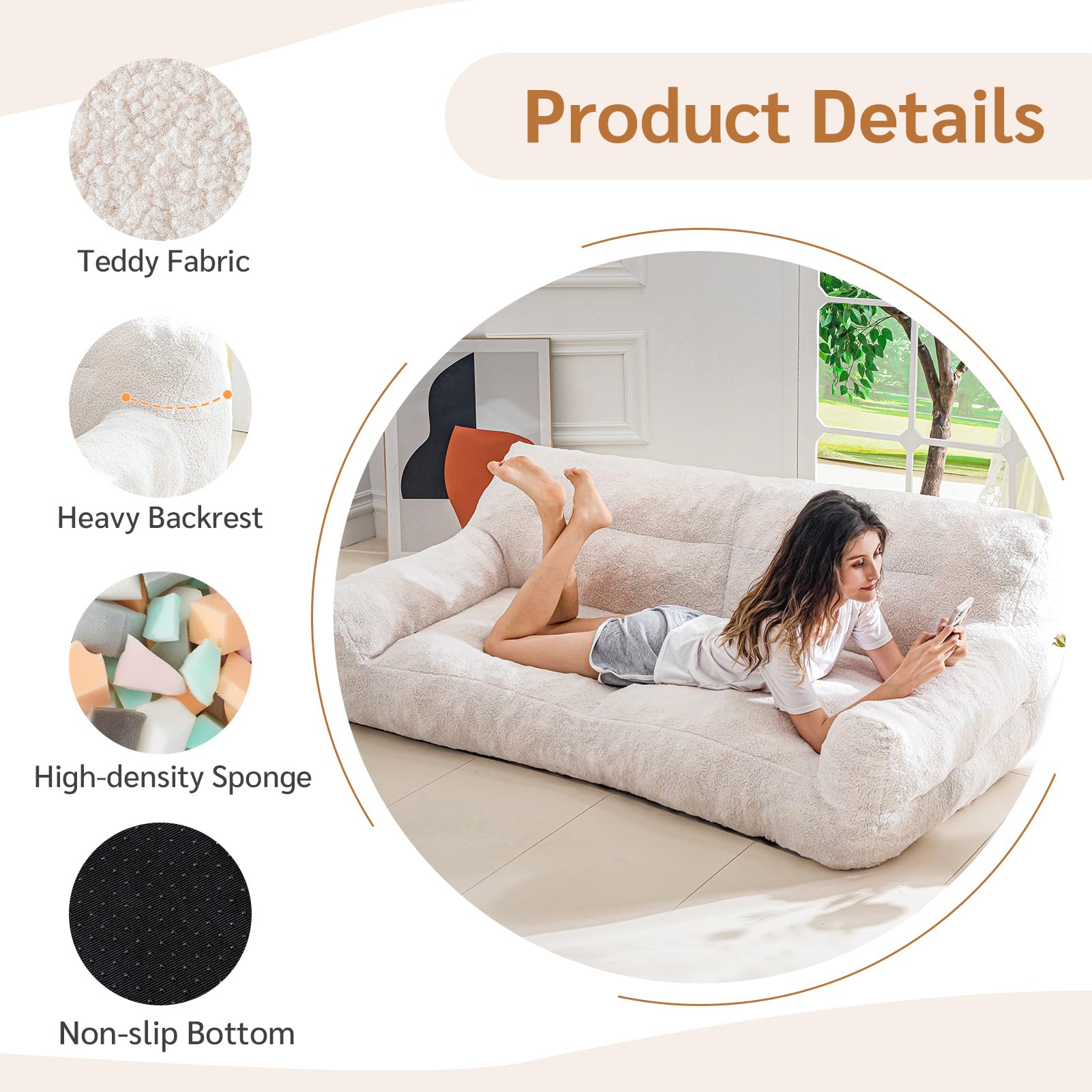 BYBYME Extra Large Orthopedic Dog Bed - Giant Human Dog Sofa with Sherpa Cover, Foam Chunk Support for Large Dogs - Comfy Floor Couch for Pets & Families (Beige) | Perfect for Living Rooms, Bedrooms & Pet-Friendly Spaces