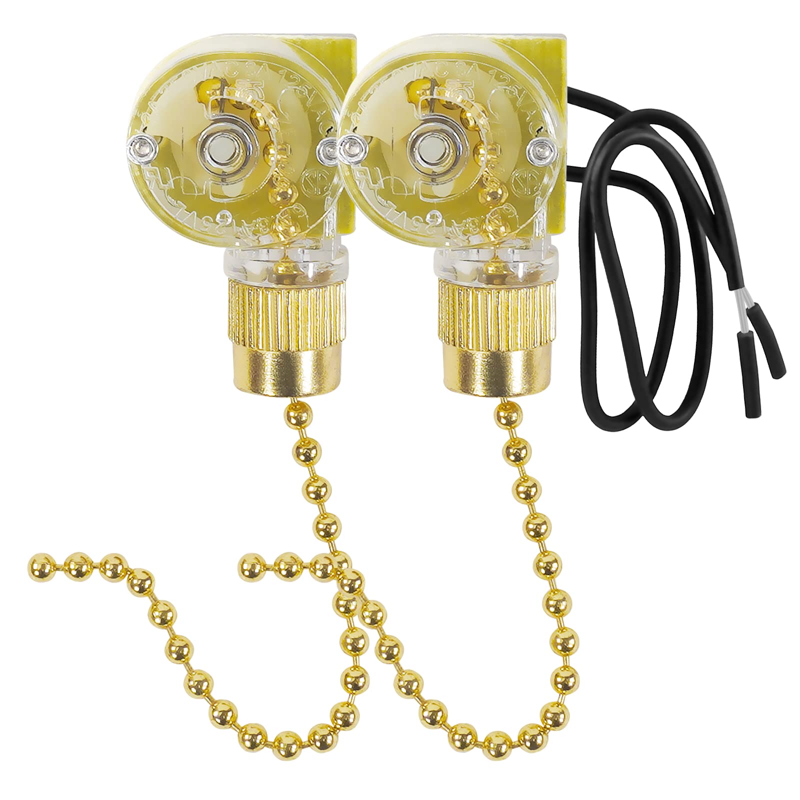 ZE109 Ceiling Fan Light Switch Replacement Parts - 2 Pack Brass Colored Chain for Ceiling Fan Lights, Wall Lights & Cabinet Light Switches | Perfect for Home, Office & Commercial Lighting Upgrades
