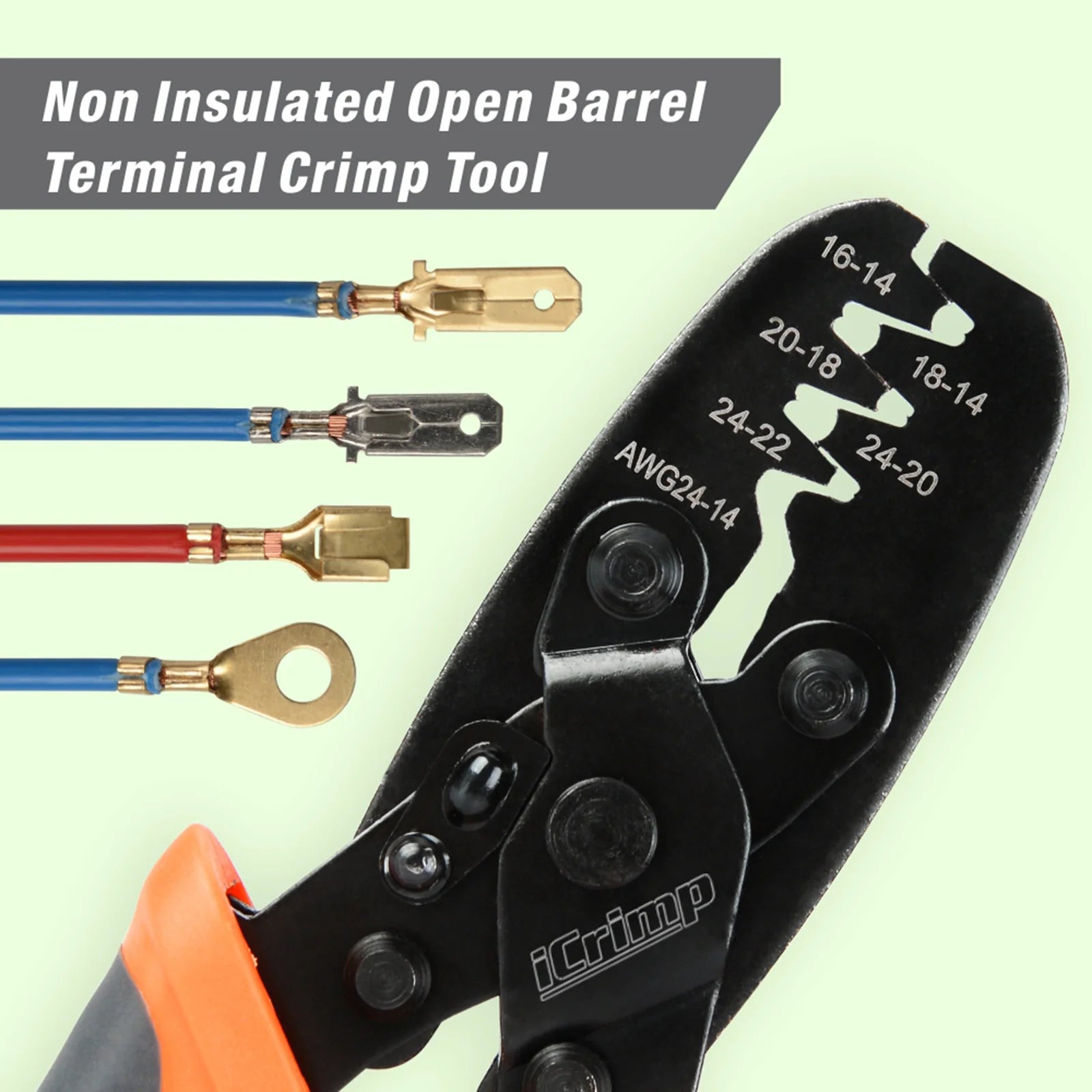 AWG 24-14 Non-Insulated Open Barrel Terminal Crimper Tool for Molex, Delphi, AMP/Tyco Electrical Connectors - Perfect for Automotive Wiring, DIY Electronics & Industrial Applications