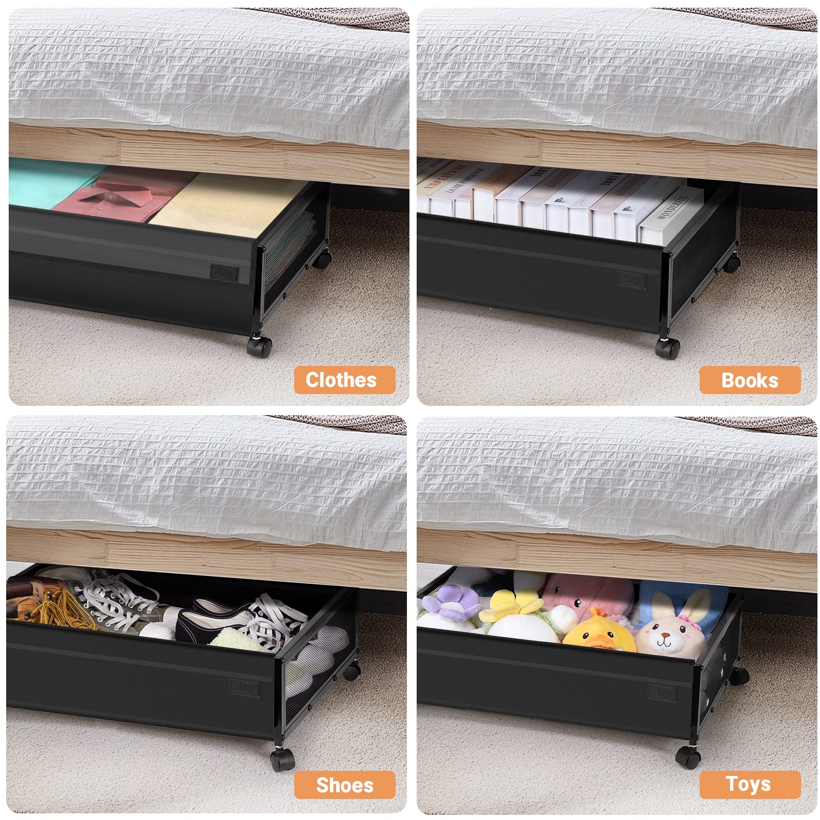 2-Pack Under Bed Storage Bins with Wheels & Lids - Fulpower Rolling Underbed Organizer Containers for Clothes, Shoes, Toys, Books & Blankets | Space-Saving Bedroom & Closet Storage Solution
