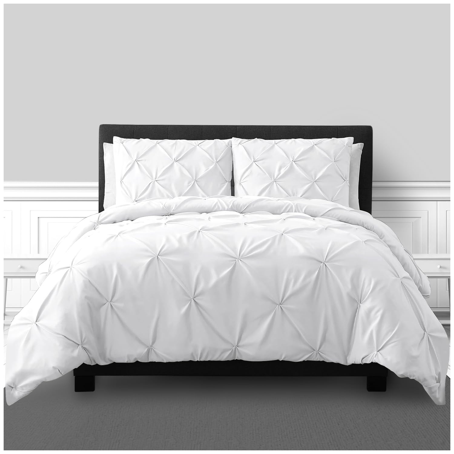 GC GAVENO CAVAILIA Luxury King Size Bedding Set - Super Soft Diamond Pintuck Duvet Cover with Pinch Pleated Quilt & Pillowcases, White - Perfect for Master Bedroom, Guest Room & Hotel Style Decor