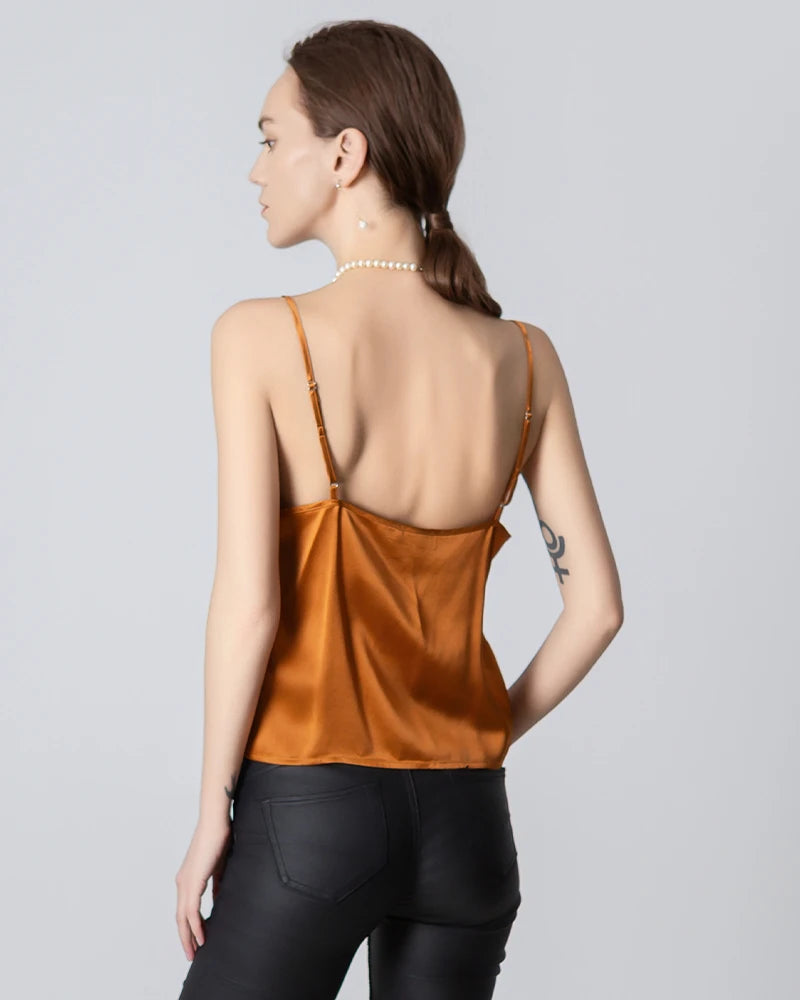 Elegant V-Neck Front Open Silk Camisole for Women - Soft & Breathable Sleepwear, Loungewear & Layering Piece - Perfect for Bedtime, Relaxing at Home or Under Blazers